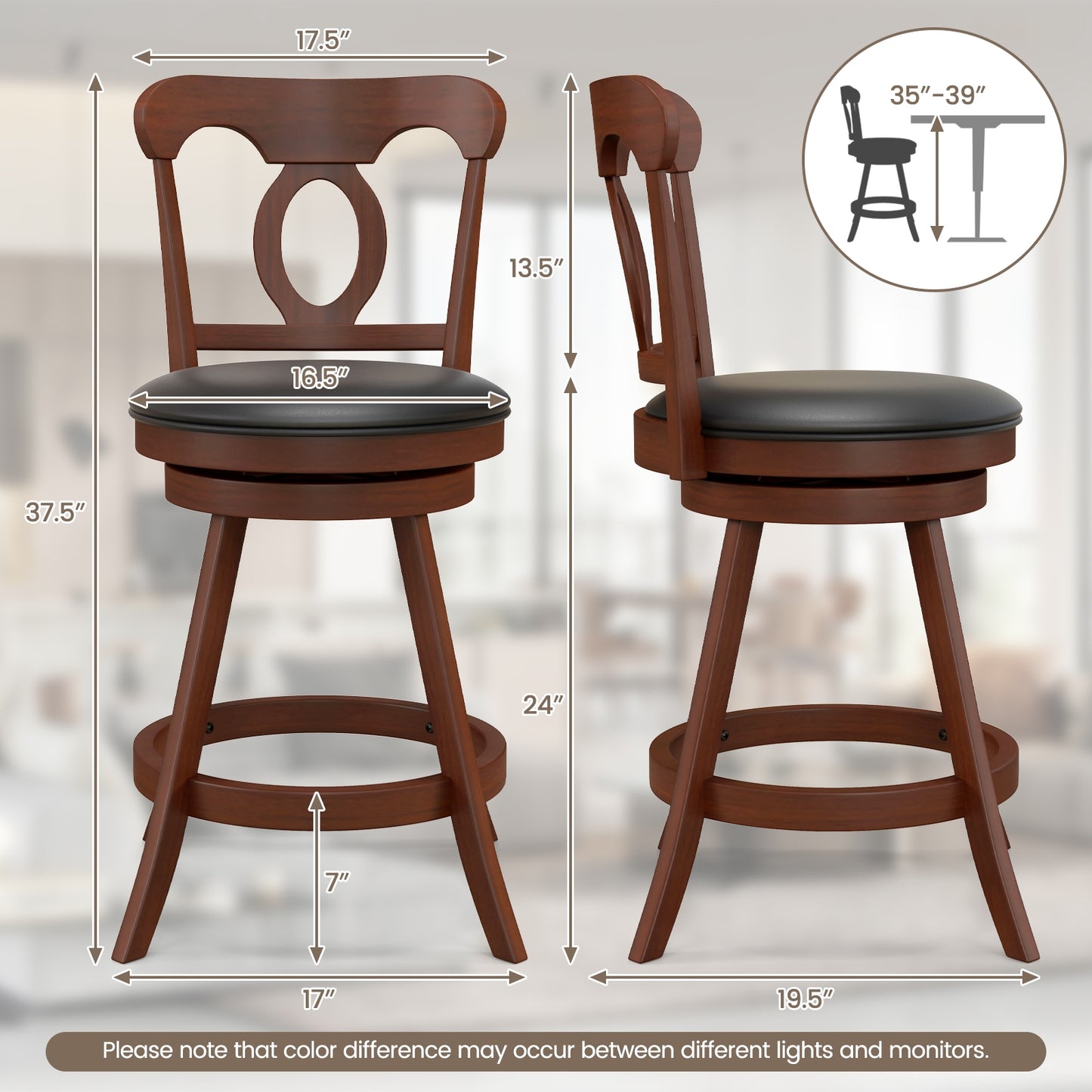 Set of 2 24/30 Inch Swivel Bar Stools with Footrest-24 inches