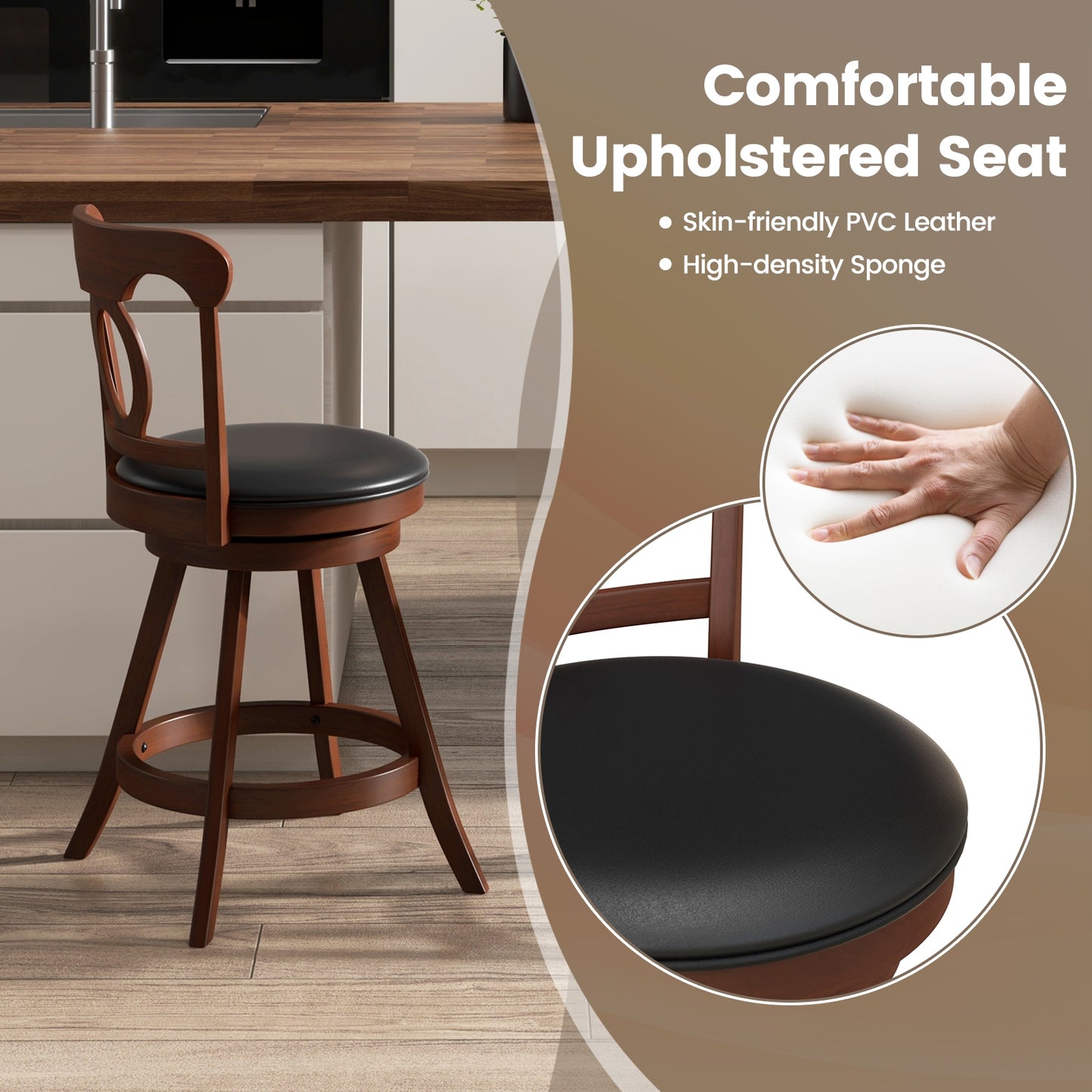 Set of 2 24/30 Inch Swivel Bar Stools with Footrest-24 inches
