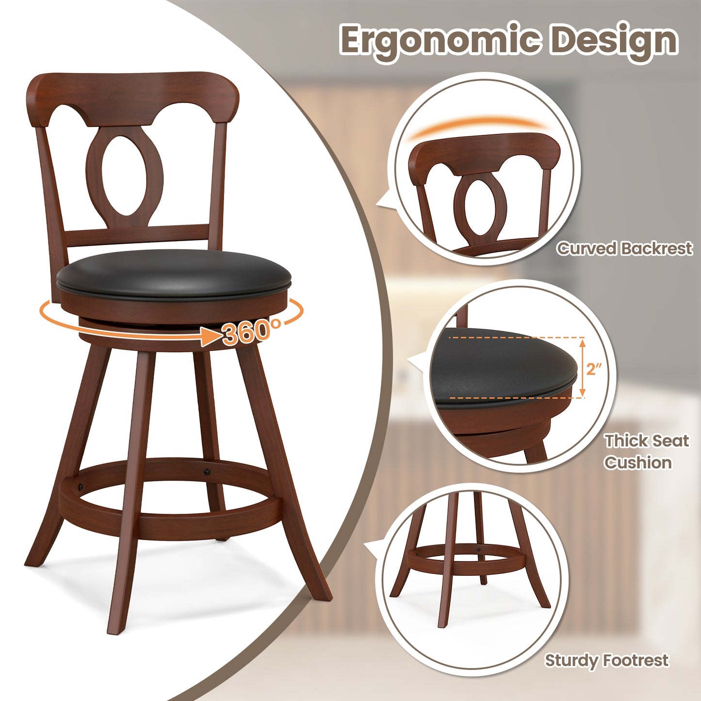 Set of 2 24/30 Inch Swivel Bar Stools with Footrest-24 inches