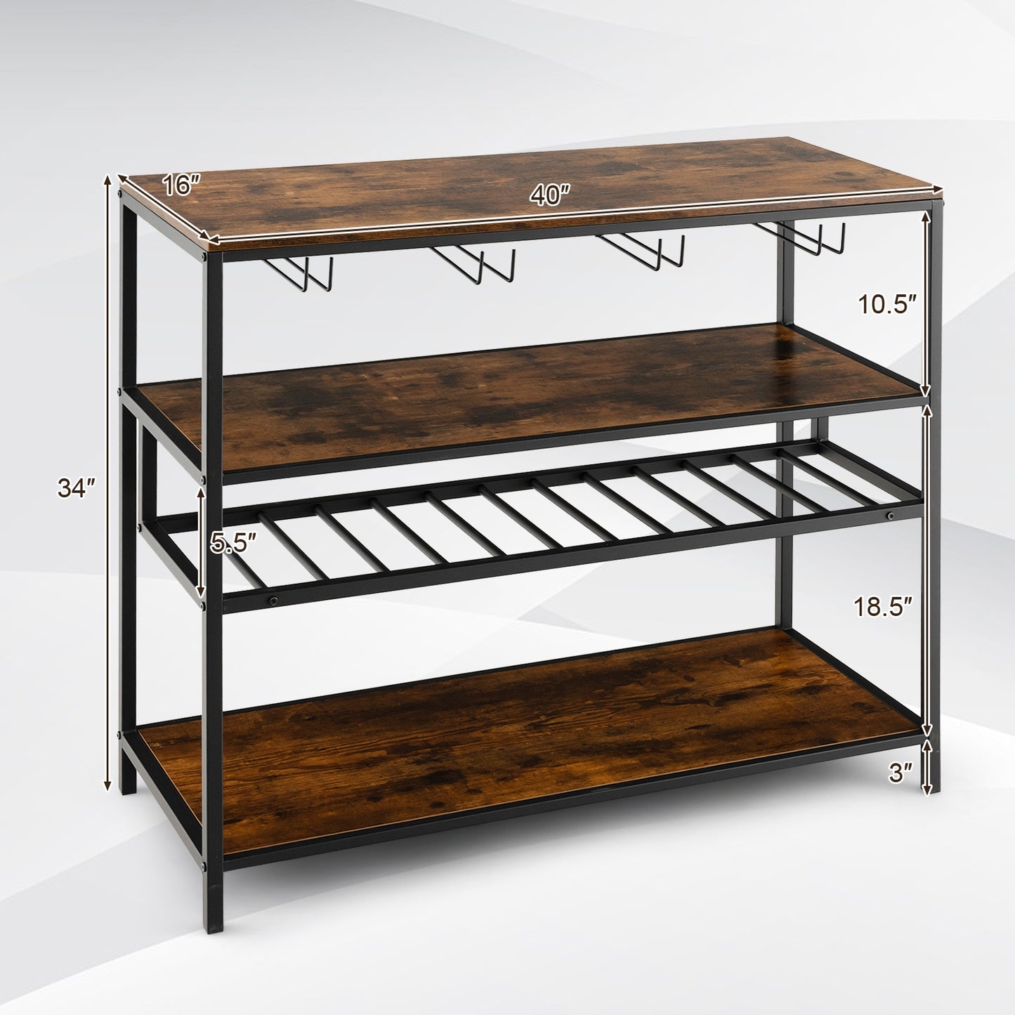 Wine Rack Table With 4 Rows of Glass Holders