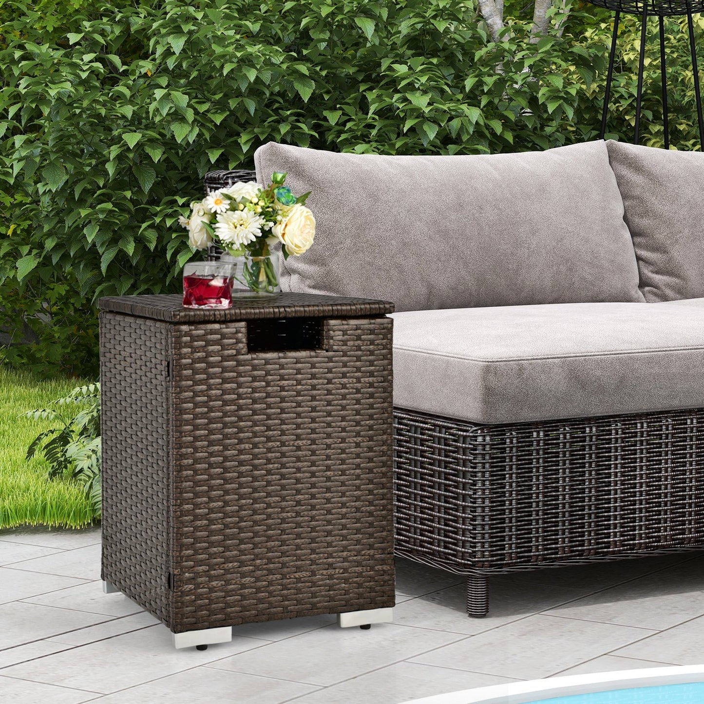 2-in-1 Patio Rattan Gas Propane Tank Cover for 20 lbs Propane Tanks-Black