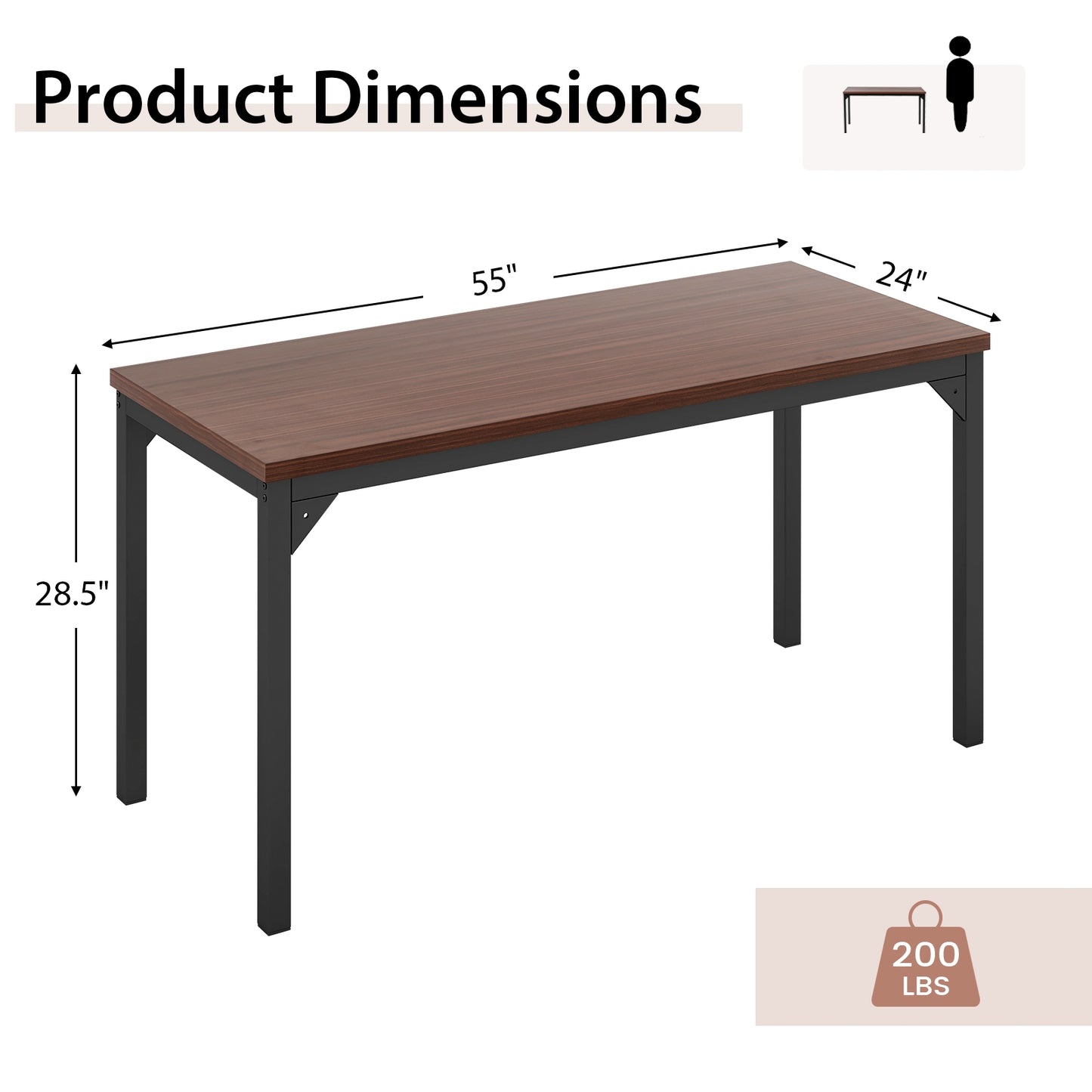 55 Inch Conference Table with Heavy-duty Metal Frame-Brown