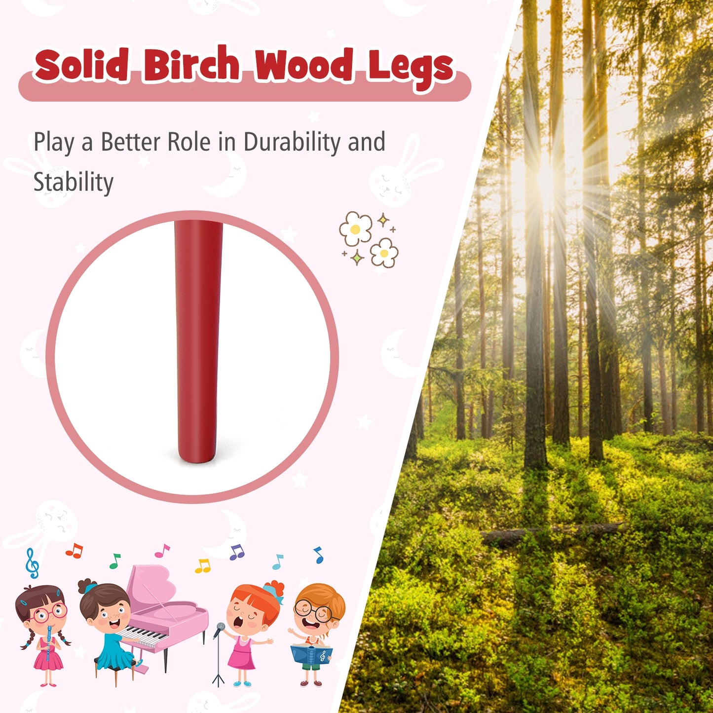 30-Key Wood Toy Kids Grand Piano with Bench and Music Rack-Red