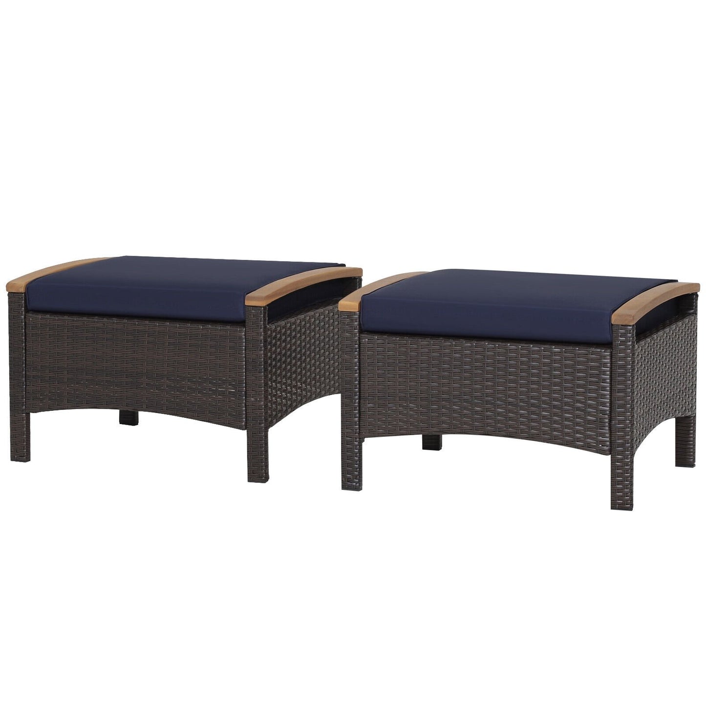 Set of 2 Fade-Resistant Wicker Patio Ottoman-Brown