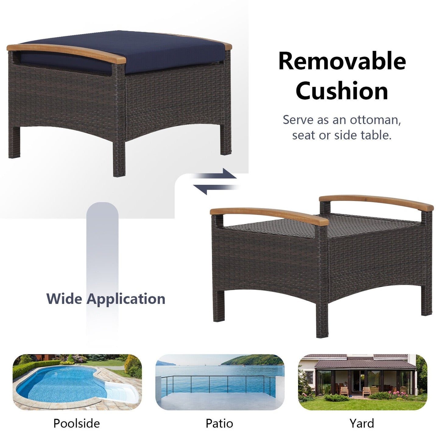 Set of 2 Fade-Resistant Wicker Patio Ottoman-Brown