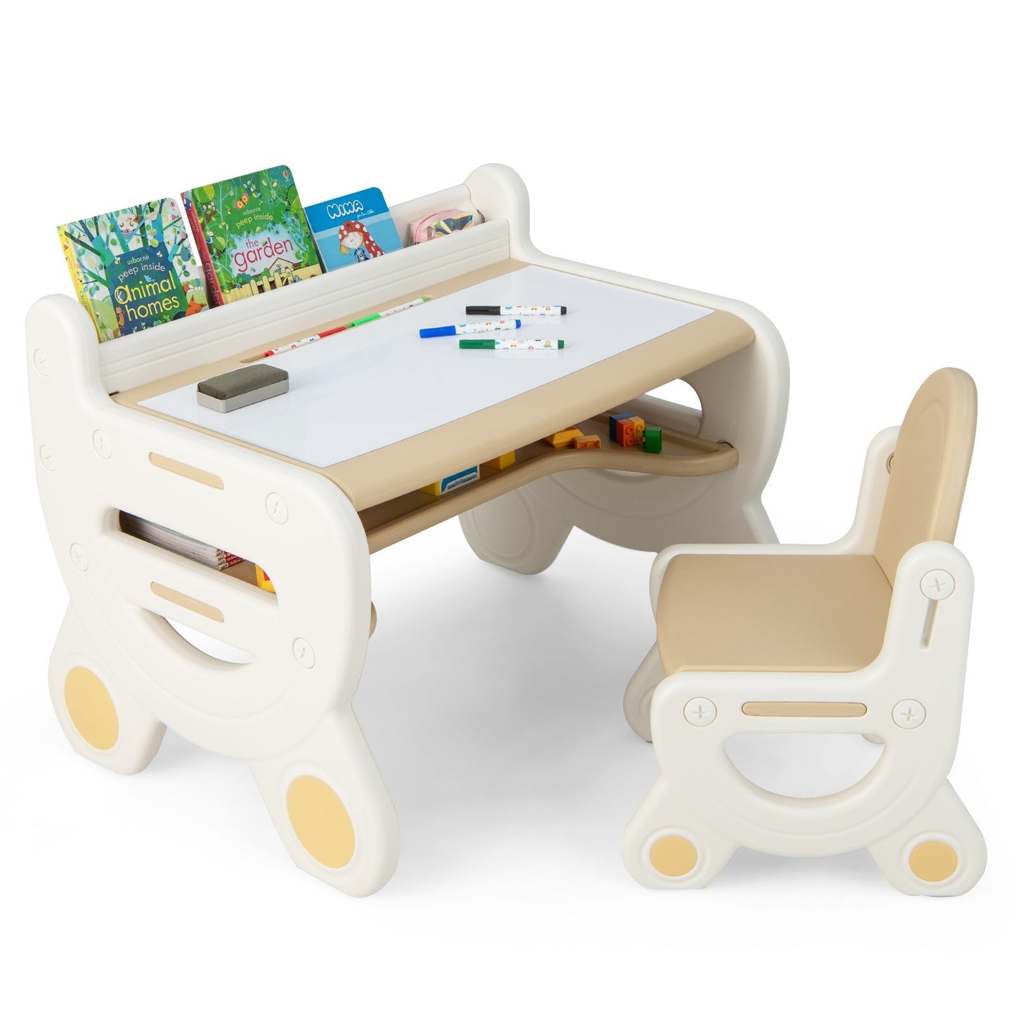 Kids Drawing Table and Chair Set with Watercolor Pens and Blackboard Eraser-Blue