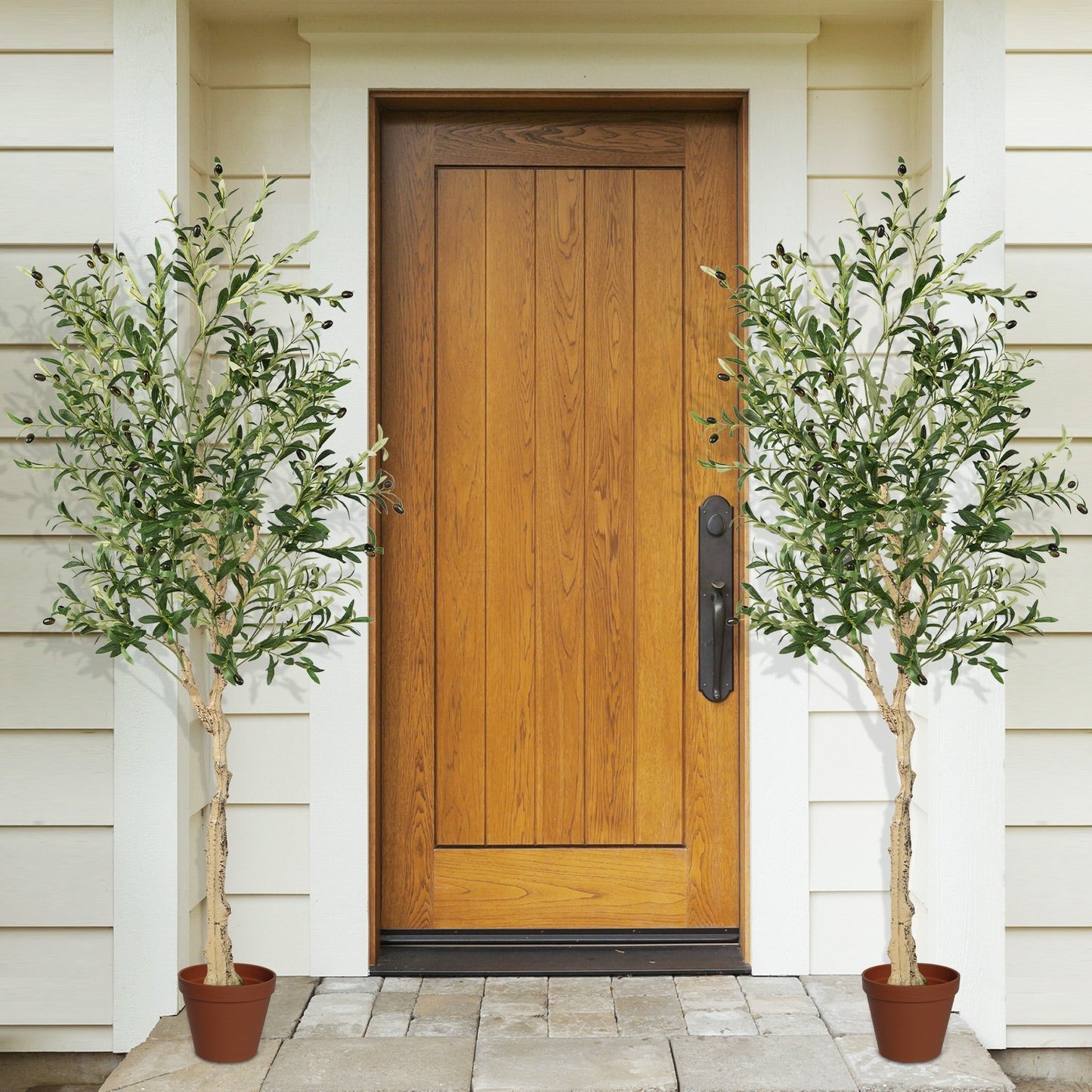 6 Feet Artificial Olive Tree in Cement Pot-2 Pieces