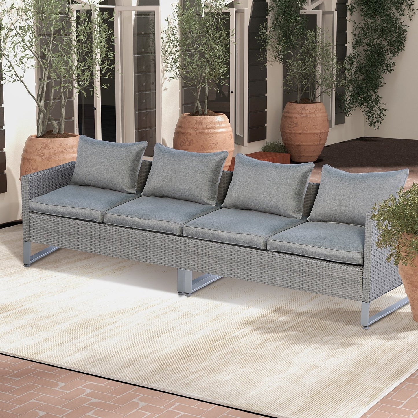 2 Pieces Patio Furniture Sofa Set with Cushions and Sofa Clips-Brown
