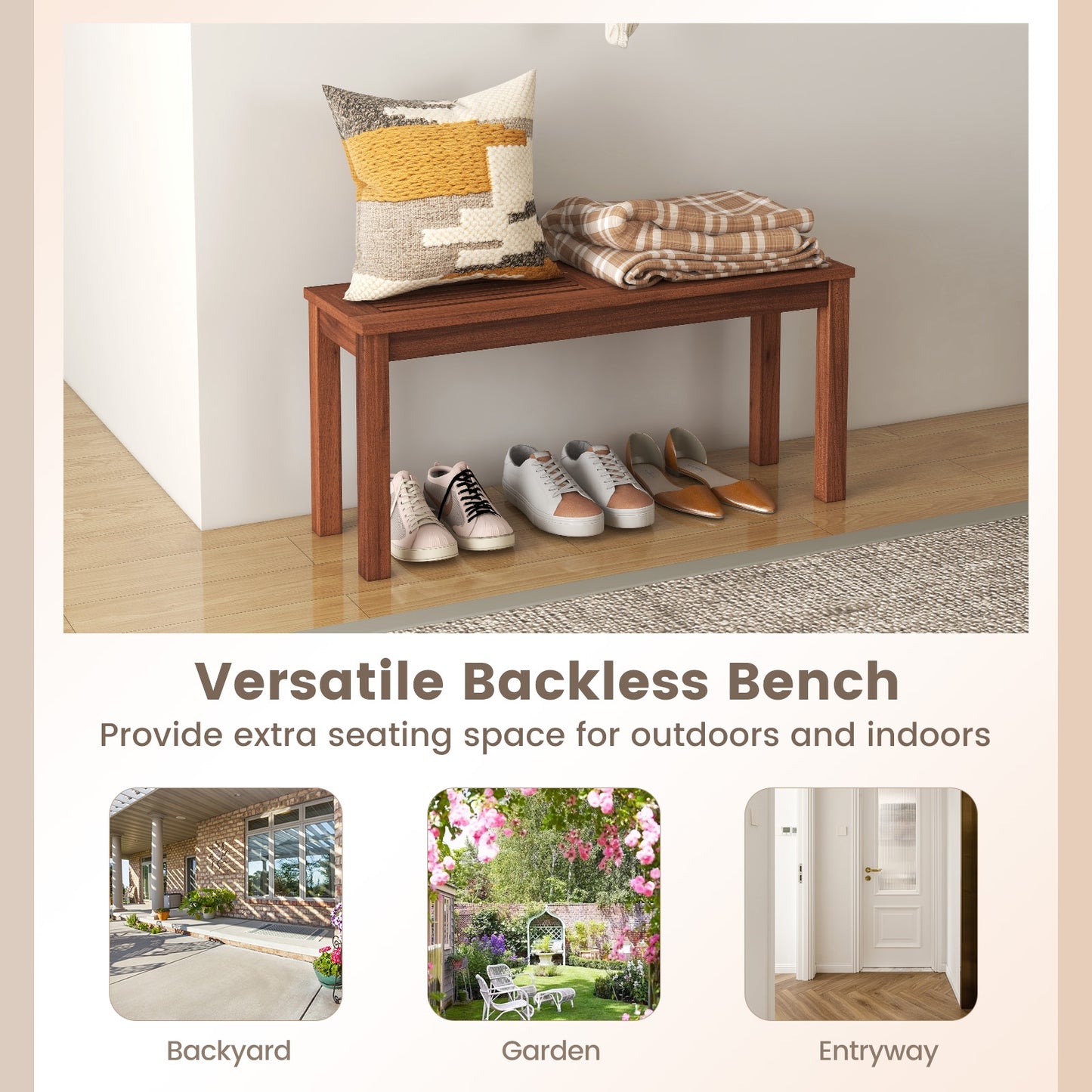 2-Seater Patio Backless Dining Bench with Breathable Slatted Seat