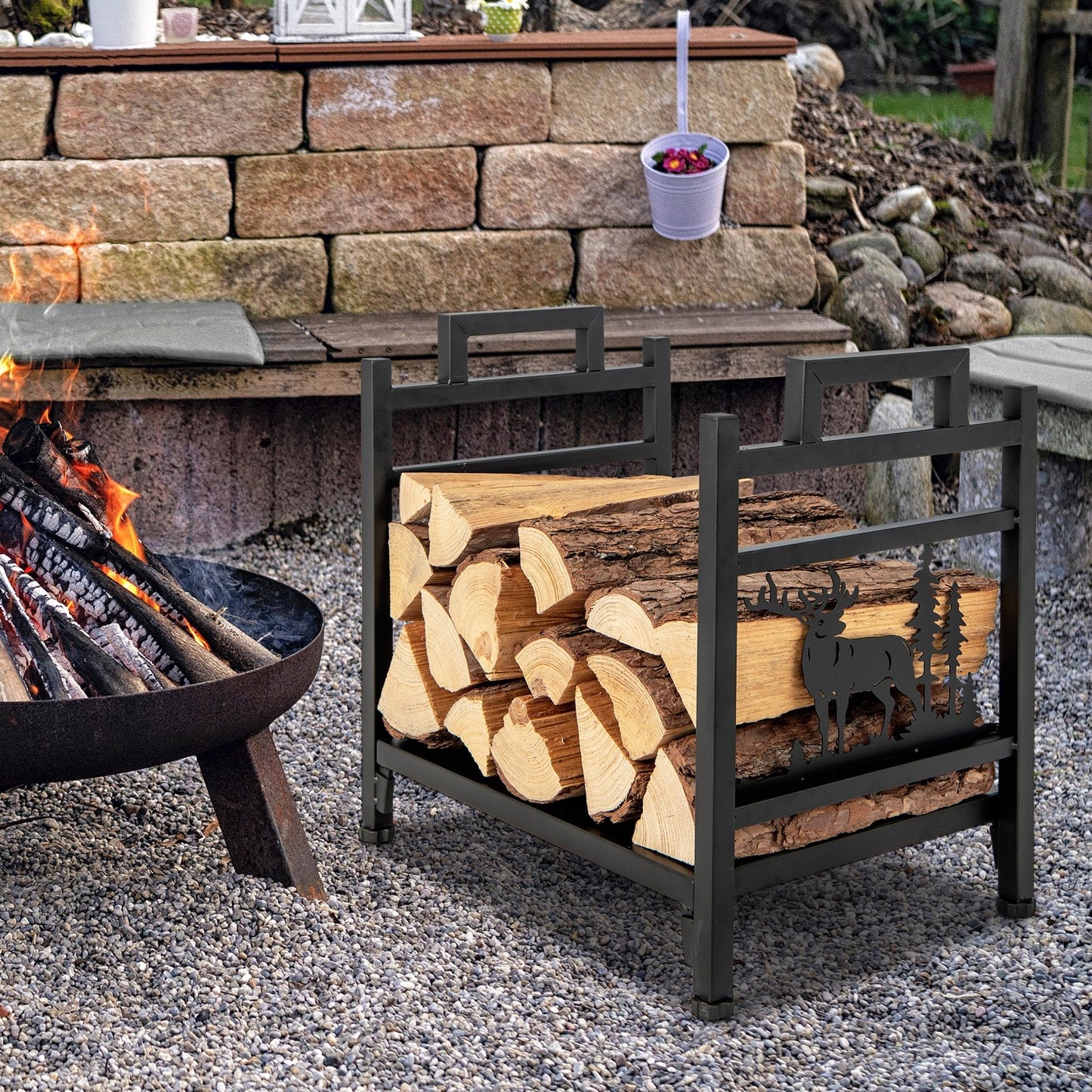 18.5 Inch Metal Firewood Rack with Dual Handles