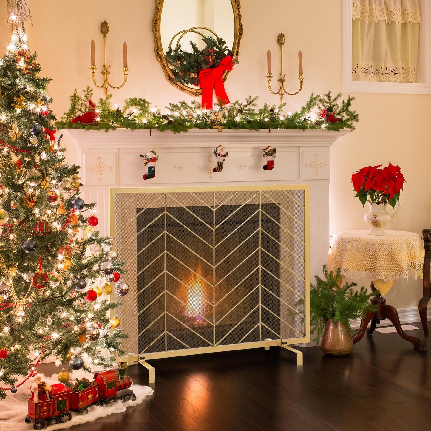38 x 31 Inch Single Panel Fireplace Screen-Black
