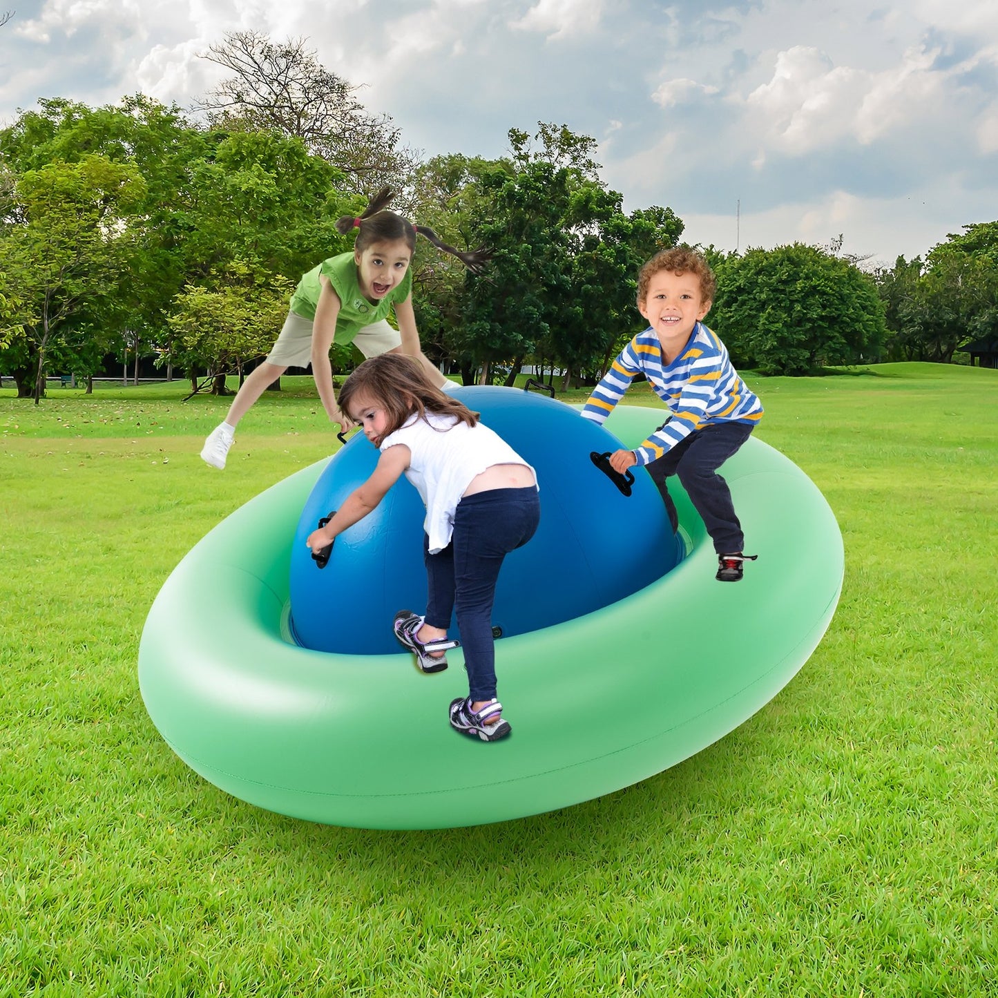 7.5 Foot Giant Inflatable Dome Rocker Bouncer with 6 Built-in Handles for Kids-Blue