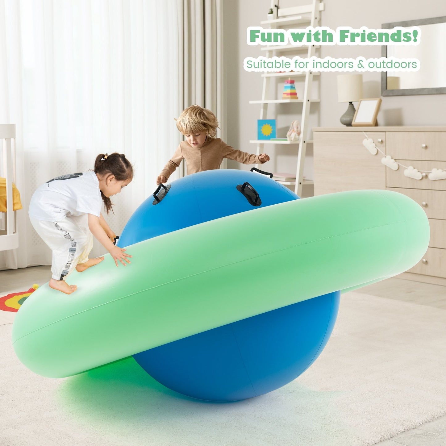 7.5 Foot Giant Inflatable Dome Rocker Bouncer with 6 Built-in Handles for Kids-Blue