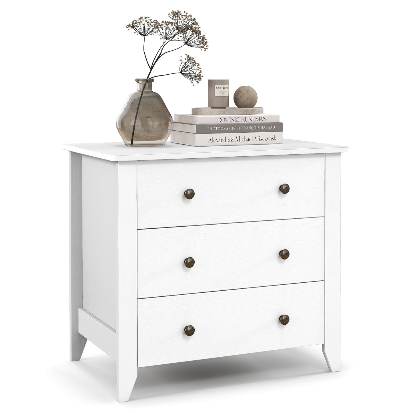 3 Drawer Dresser Chest of Drawers Bedside Table-Black