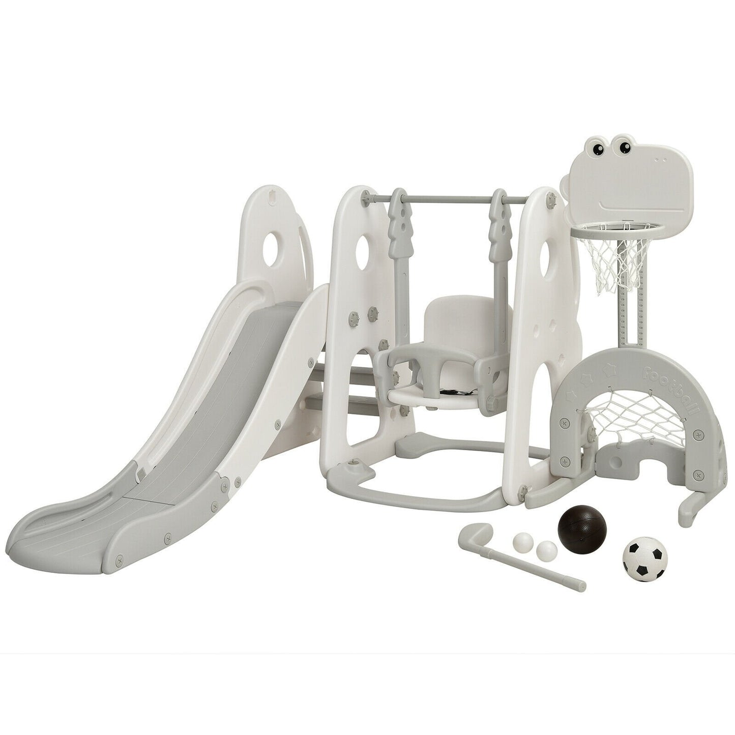 6 in 1 Toddler Slide and Swing Set with Ball Games-Orange