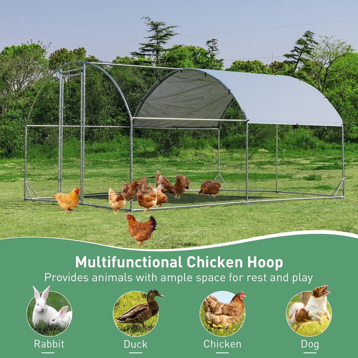12.5 Feet Metal Chicken Coop Outdoor Galvanized Dome Cage with Cover-M