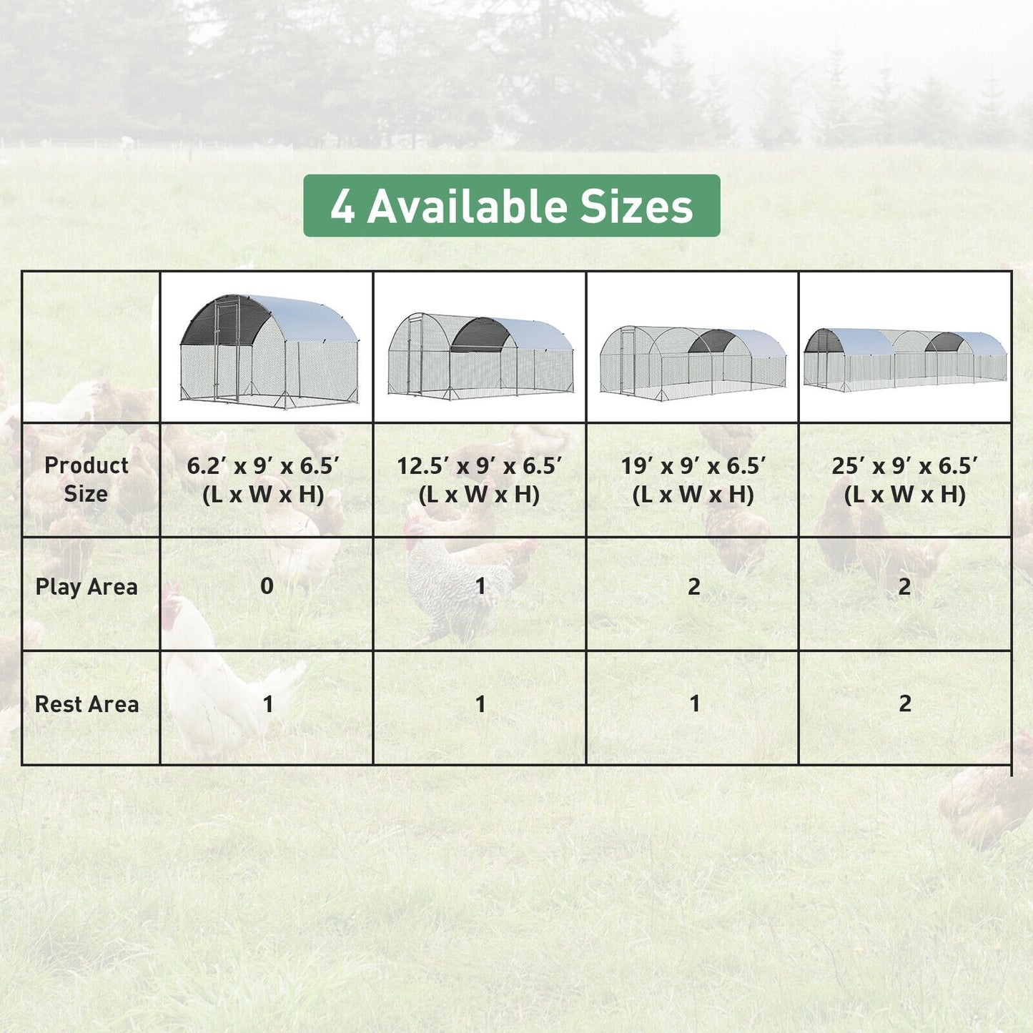 12.5 Feet Metal Chicken Coop Outdoor Galvanized Dome Cage with Cover-M