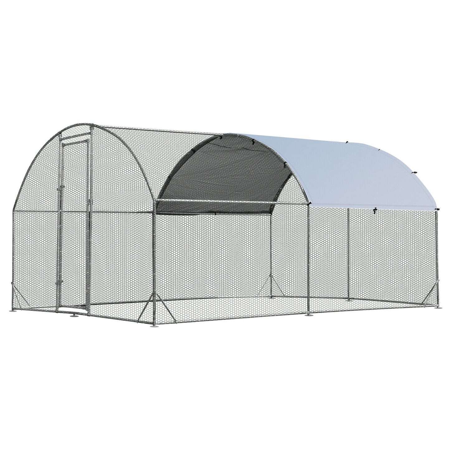 12.5 Feet Metal Chicken Coop Outdoor Galvanized Dome Cage with Cover-M