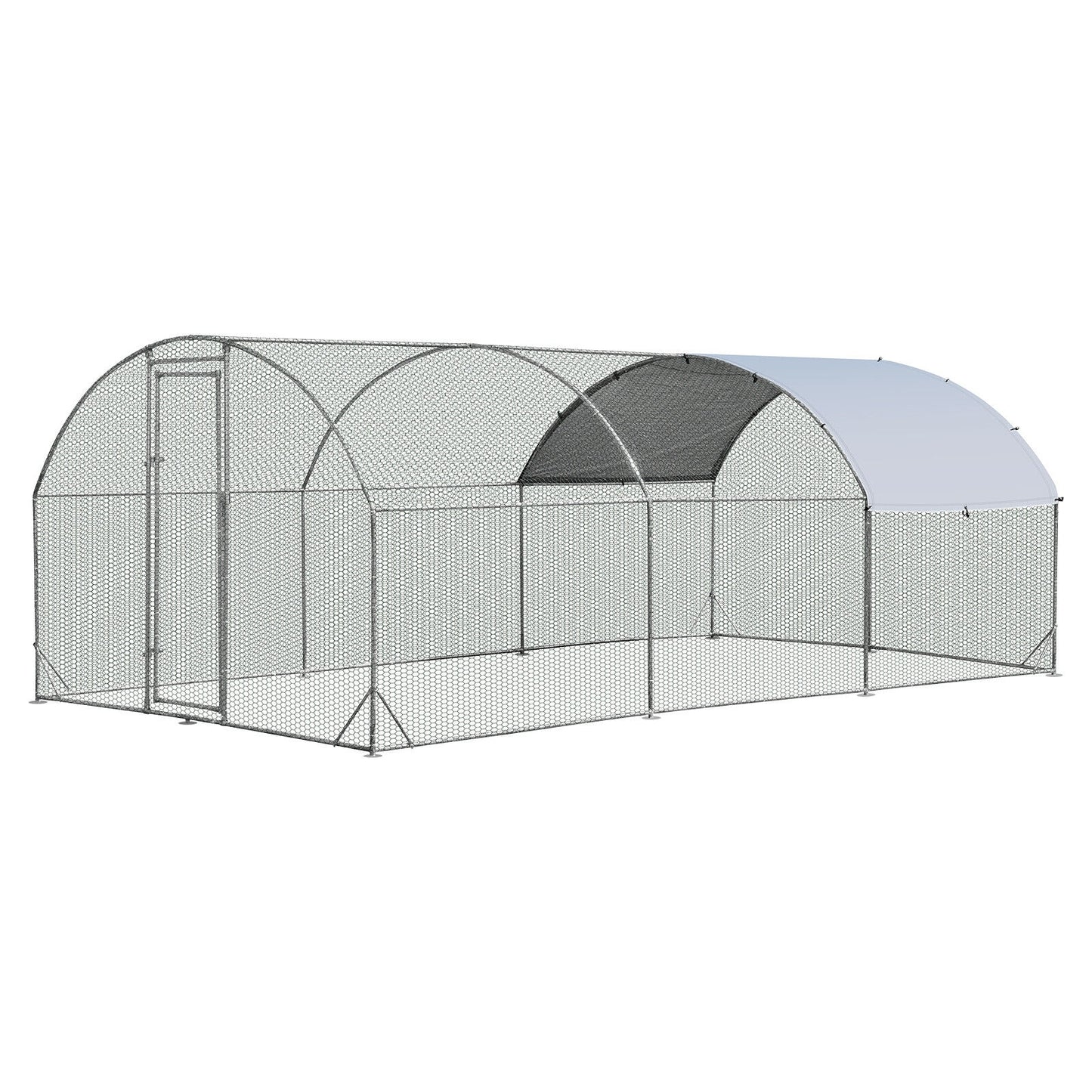 19 Feet Large Metal Chicken Coop Outdoor Galvanized Dome Cage with Cover-L
