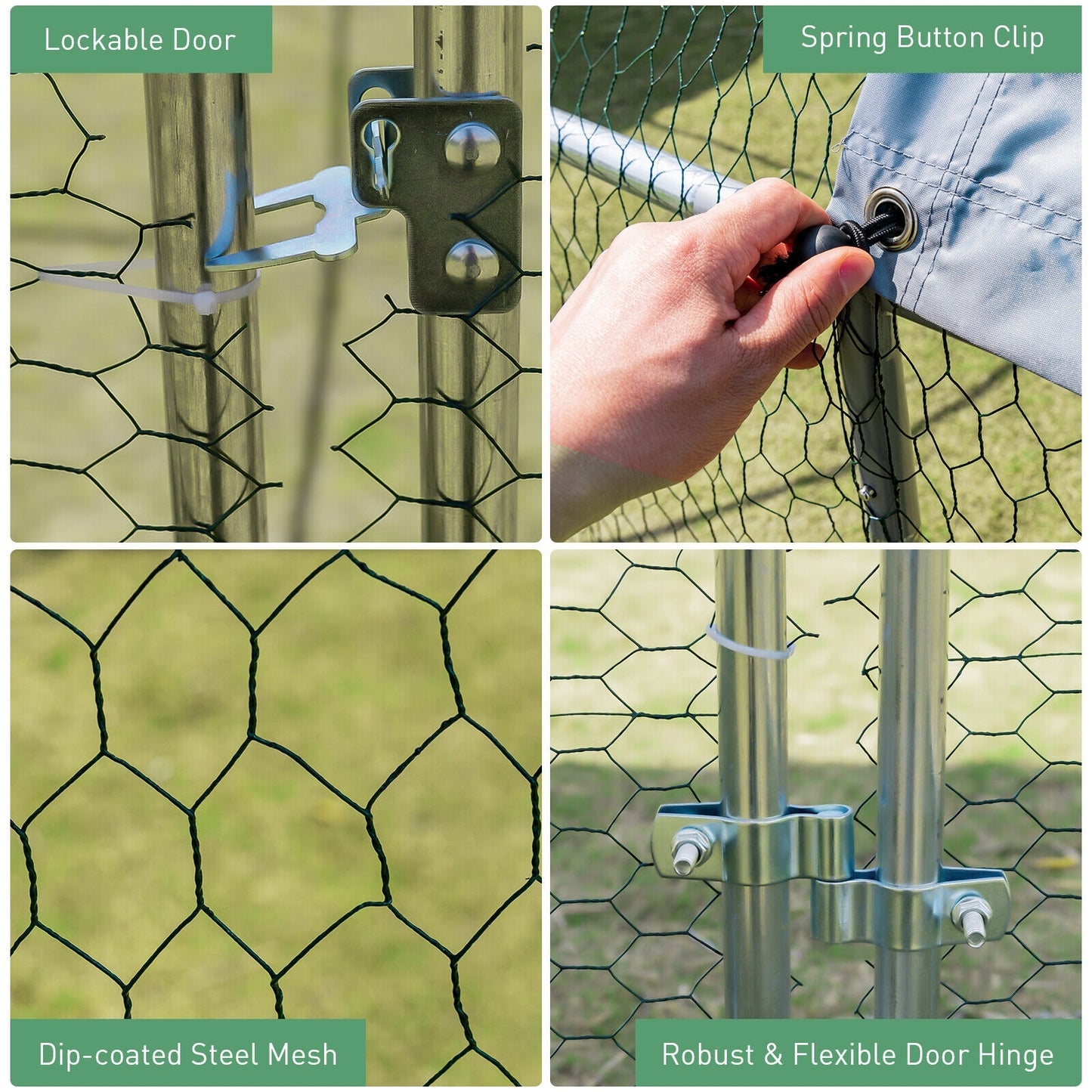 19 Feet Large Metal Chicken Coop Outdoor Galvanized Dome Cage with Cover-L