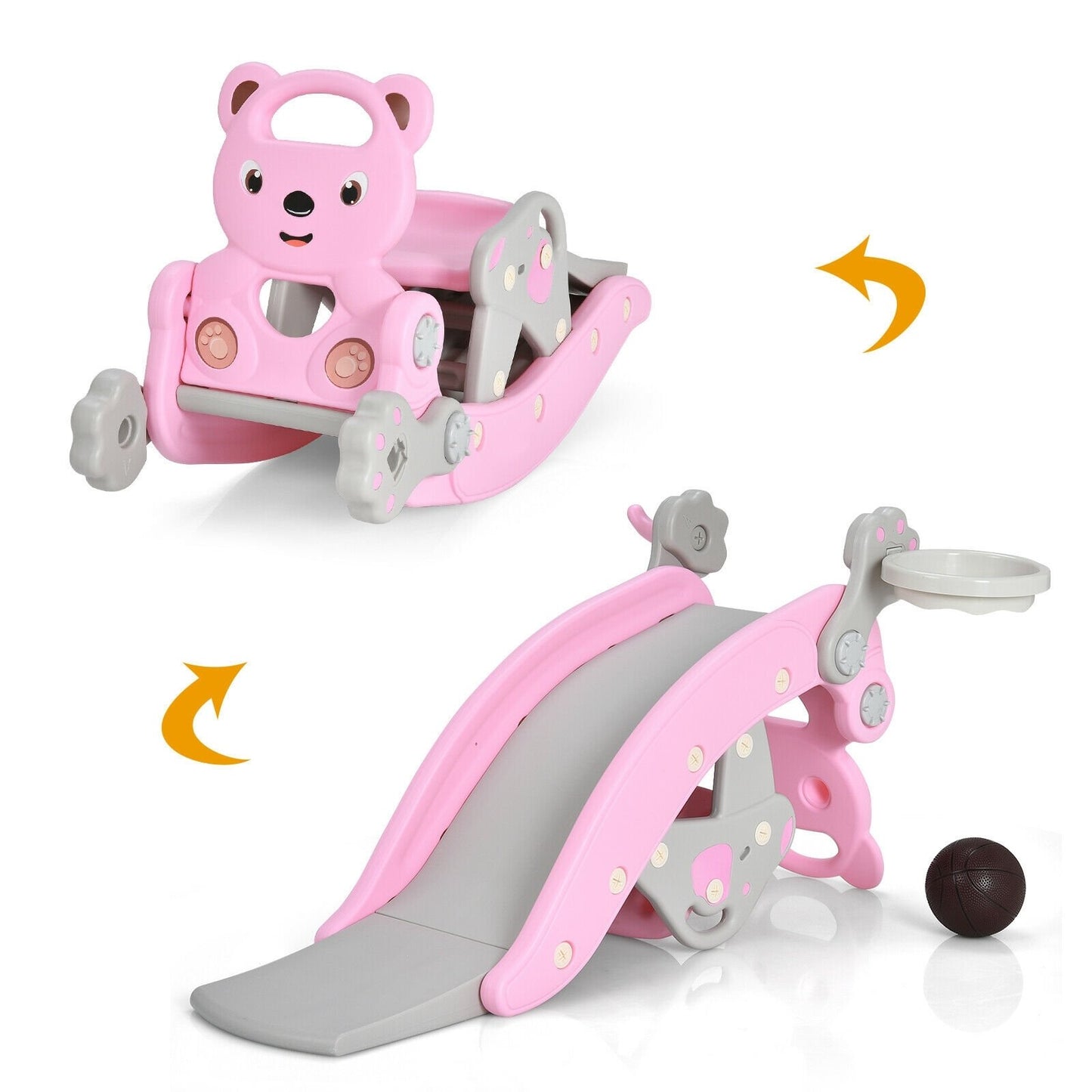 4-in-1 Toddler Slide and Rocking Horse Playset with Basketball Hoop-Blue