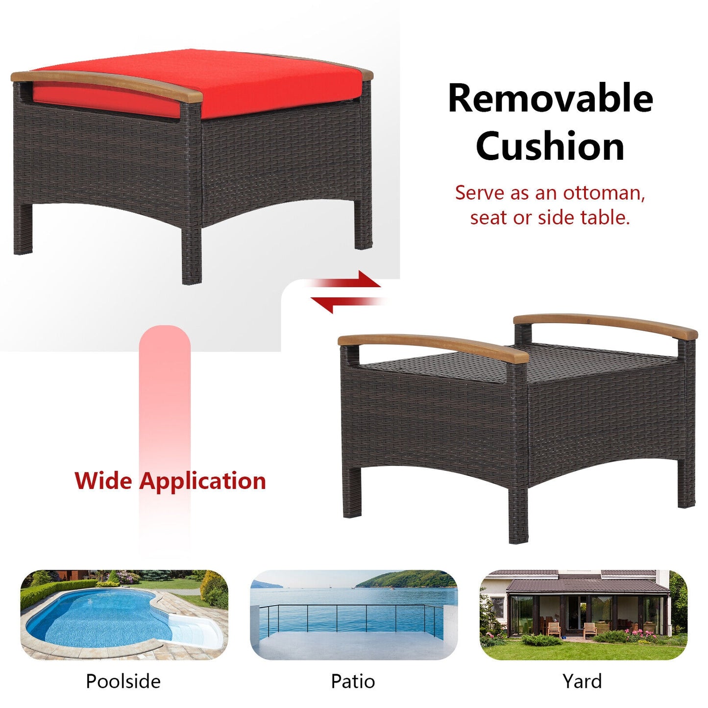 Set of 2 Fade-Resistant Wicker Patio Ottoman-Brown
