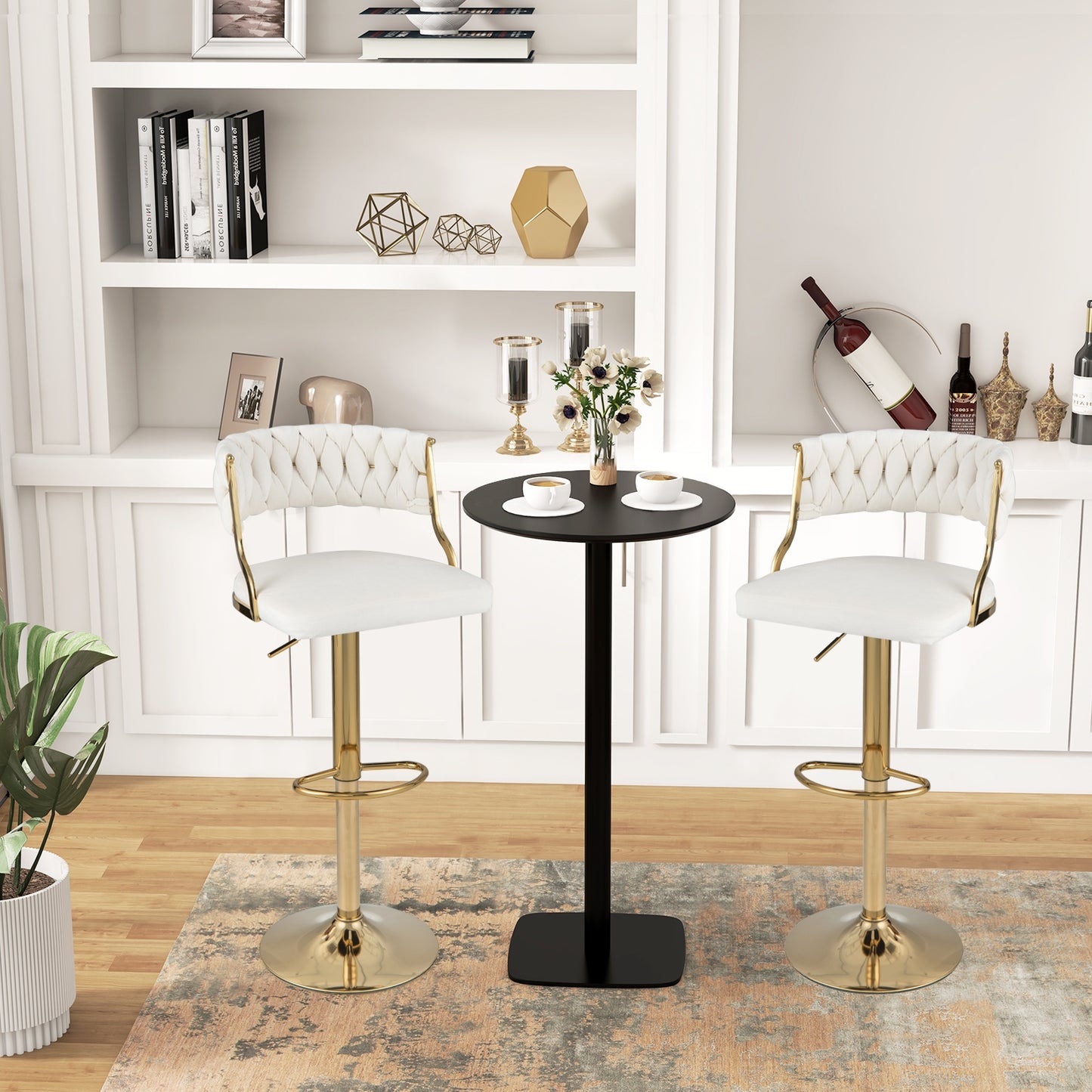 Swivel Barstool with Woven Back Set of 2 for Kitchen Island Cafe-White