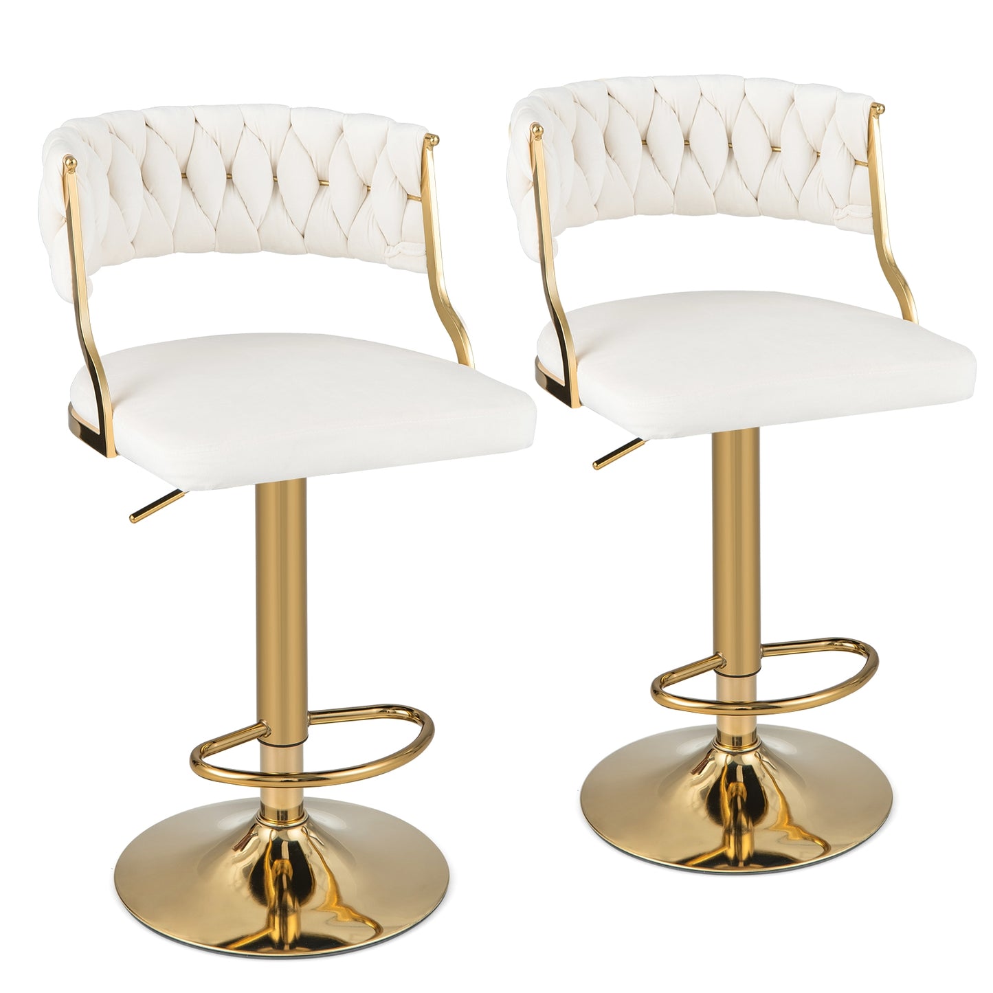 Swivel Barstool with Woven Back Set of 2 for Kitchen Island Cafe-White