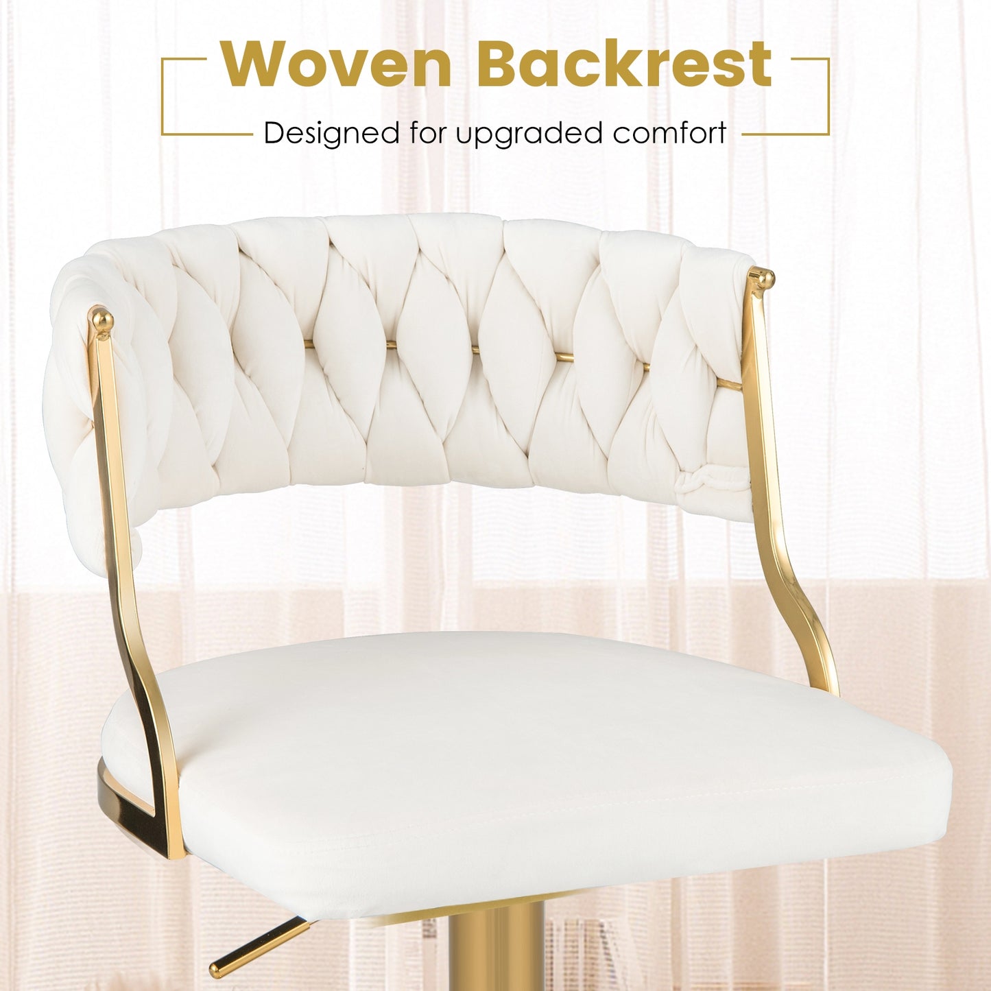 Swivel Barstool with Woven Back Set of 2 for Kitchen Island Cafe-White