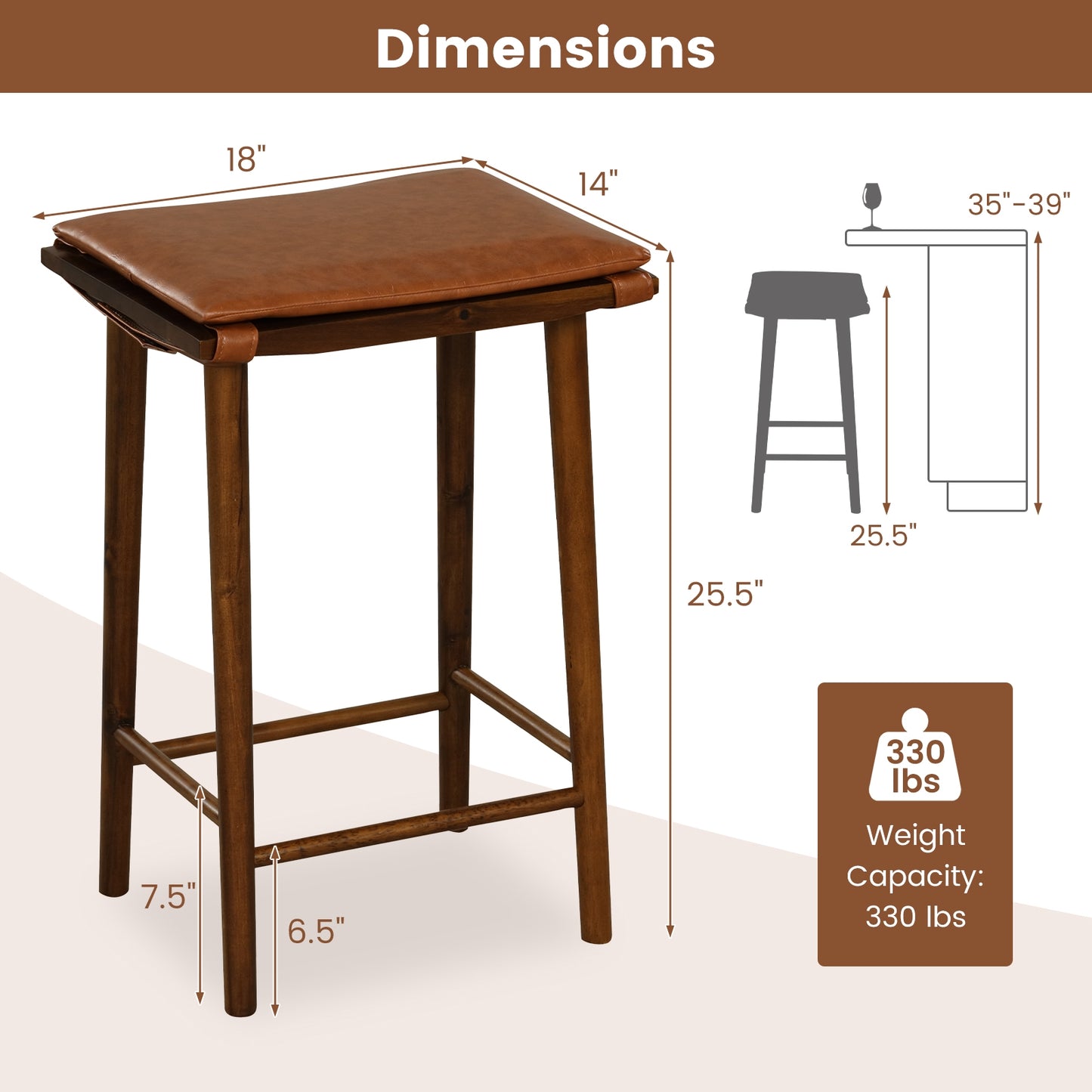 Set of 2 25.5 Inch Barstools with Removable Cushion and Footrest