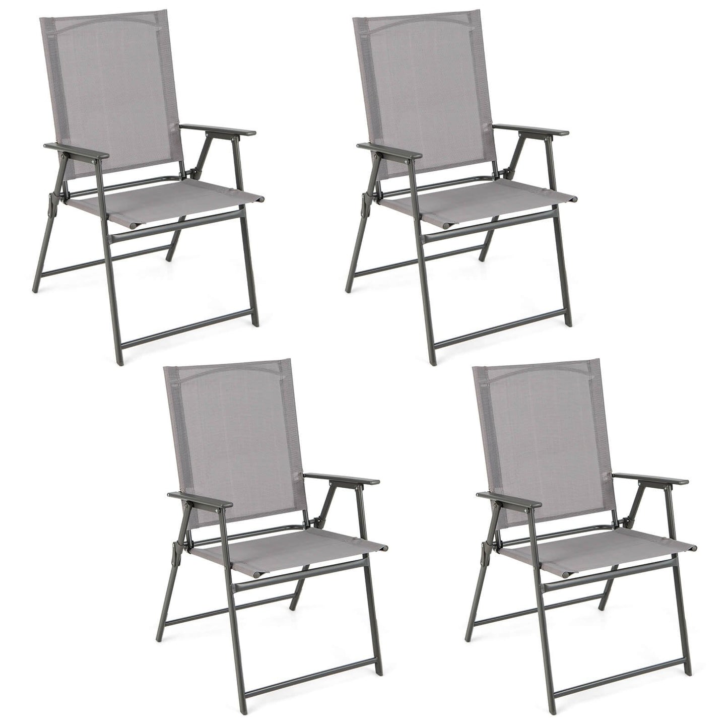 Set of 4 Patio Folding Chair Set with Rustproof Metal Frame-Black