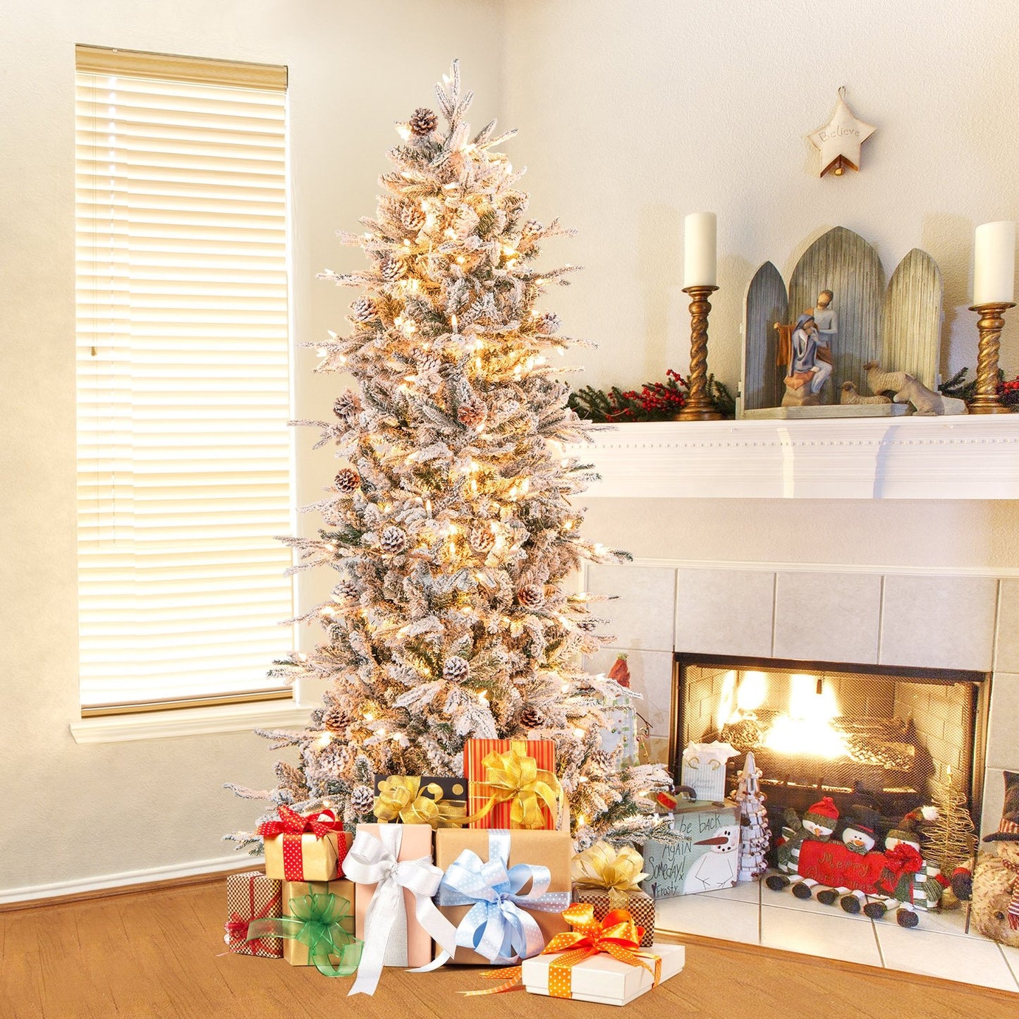 6/7.5 Feet Pre-lit Artificial Christmas Tree-7.5 ft