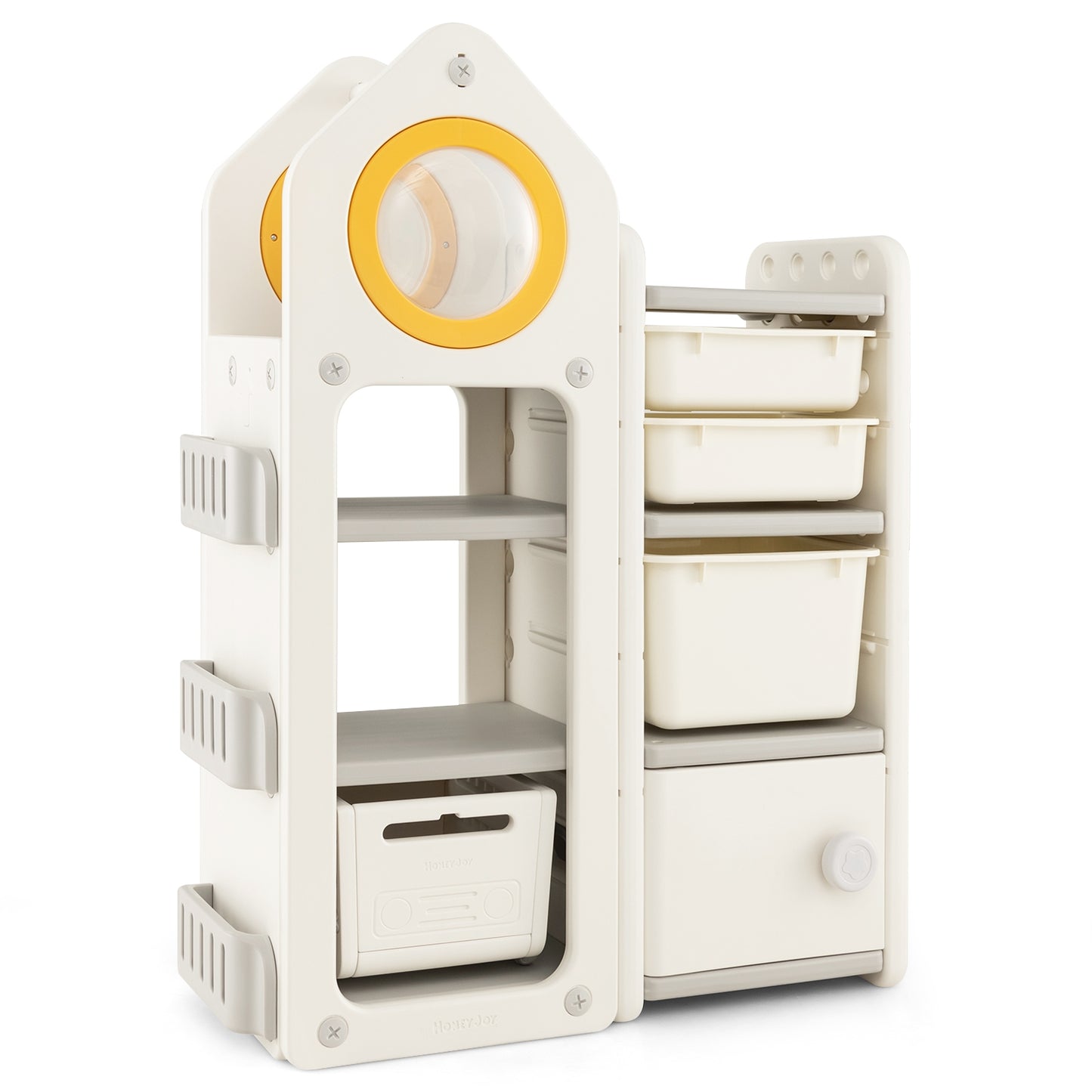 Multipurpose Toy Chest and Bookshelf with Mobile Trolley-Gray