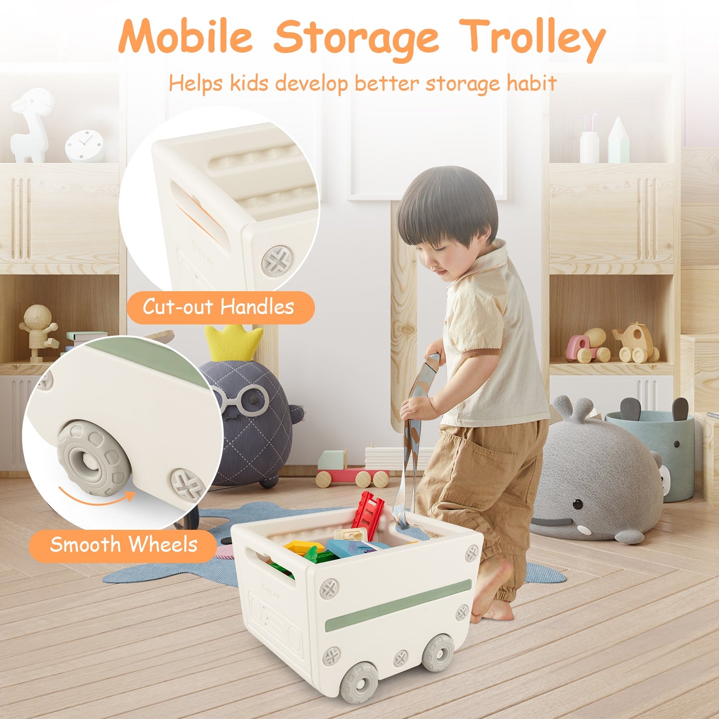 Multipurpose Toy Chest and Bookshelf with Mobile Trolley-Gray