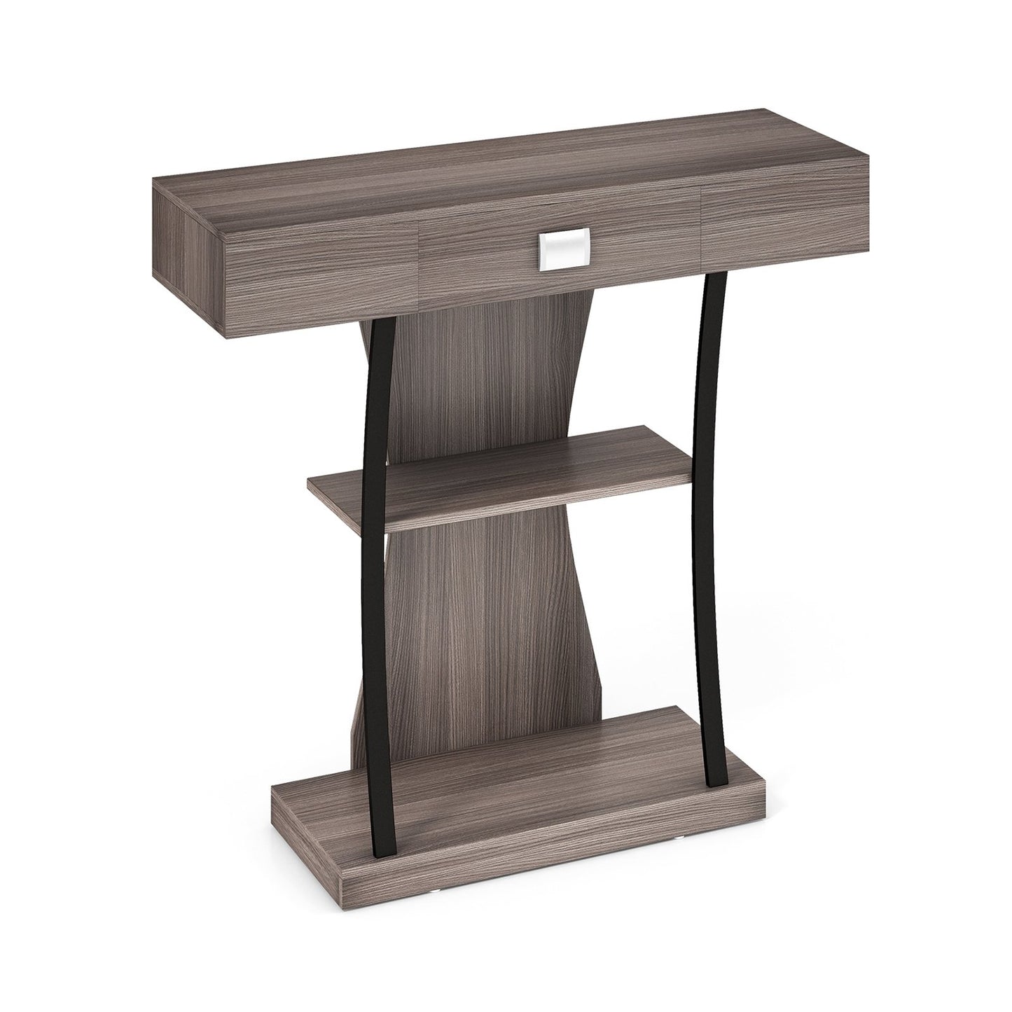 Console Table with Drawer and 2-Tier Shelves for Entryway Living Room-Black