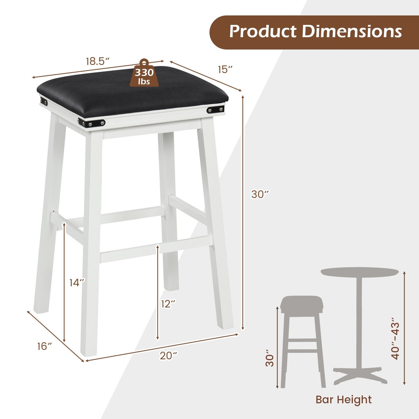 Set of 2 24/30 Inch Dining Bar Stool with Acacia Wood Frame-30 inches
