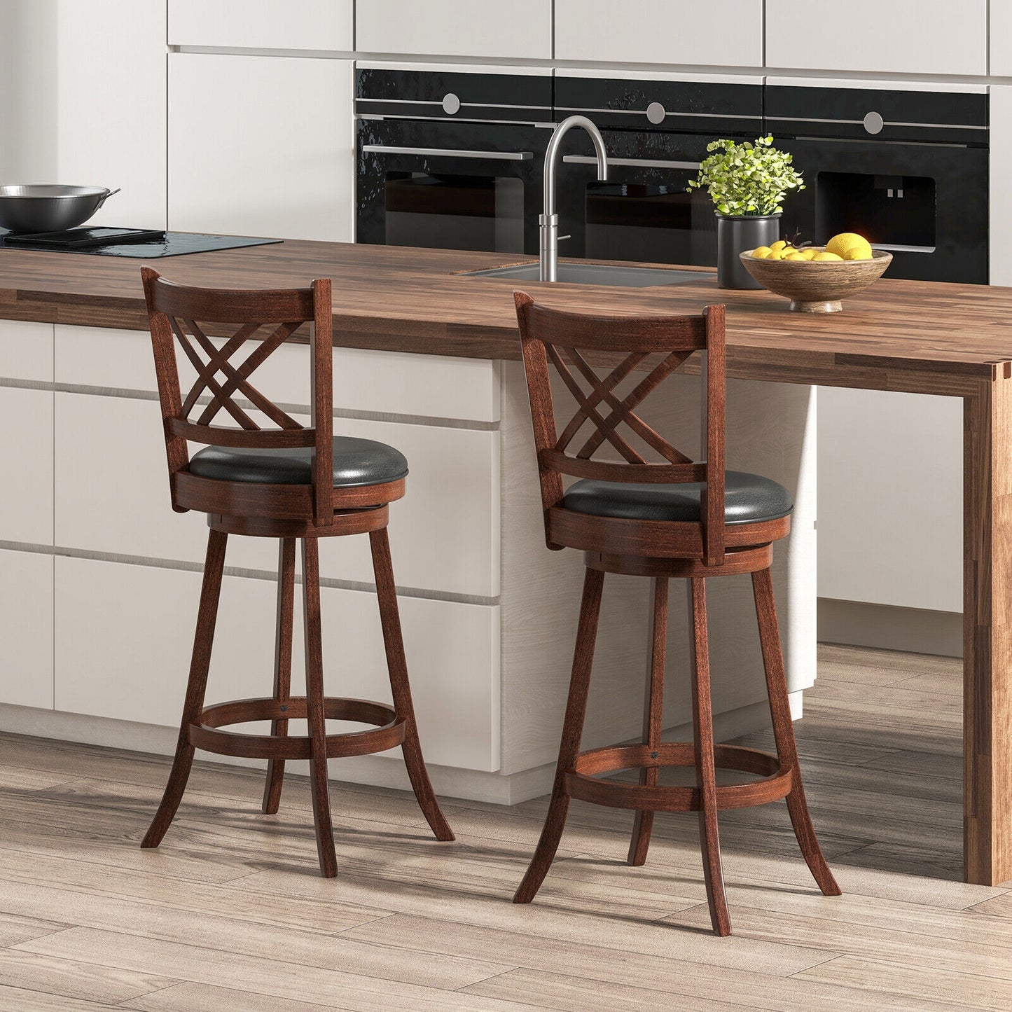 360° Swivel Upholstered Barstools Set of 2 with Back and Footrest-29 inches