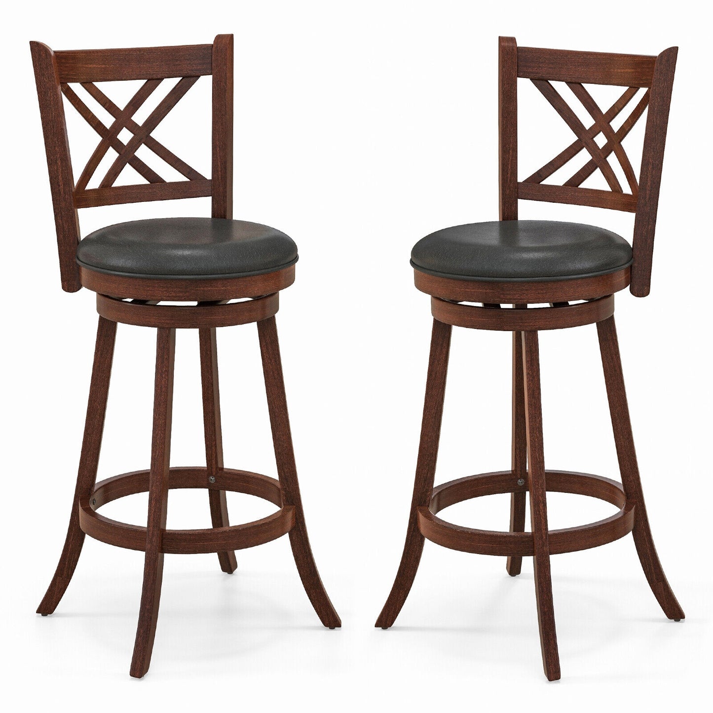 360° Swivel Upholstered Barstools Set of 2 with Back and Footrest-29 inches