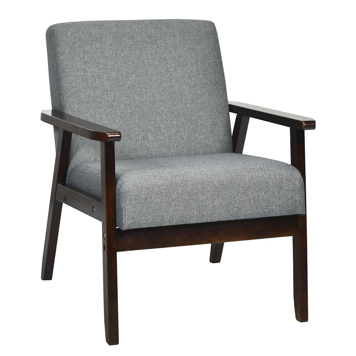 Solid Rubber Wood Fabric Accent Armchair-Beige