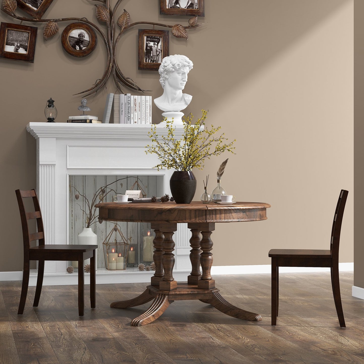 Set of 2 Wood Dining Chairs with Solid Rubber Wood Legs-Black