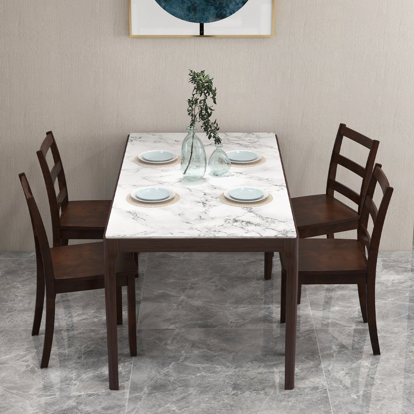 Set of 2 Wood Dining Chairs with Solid Rubber Wood Legs-Black