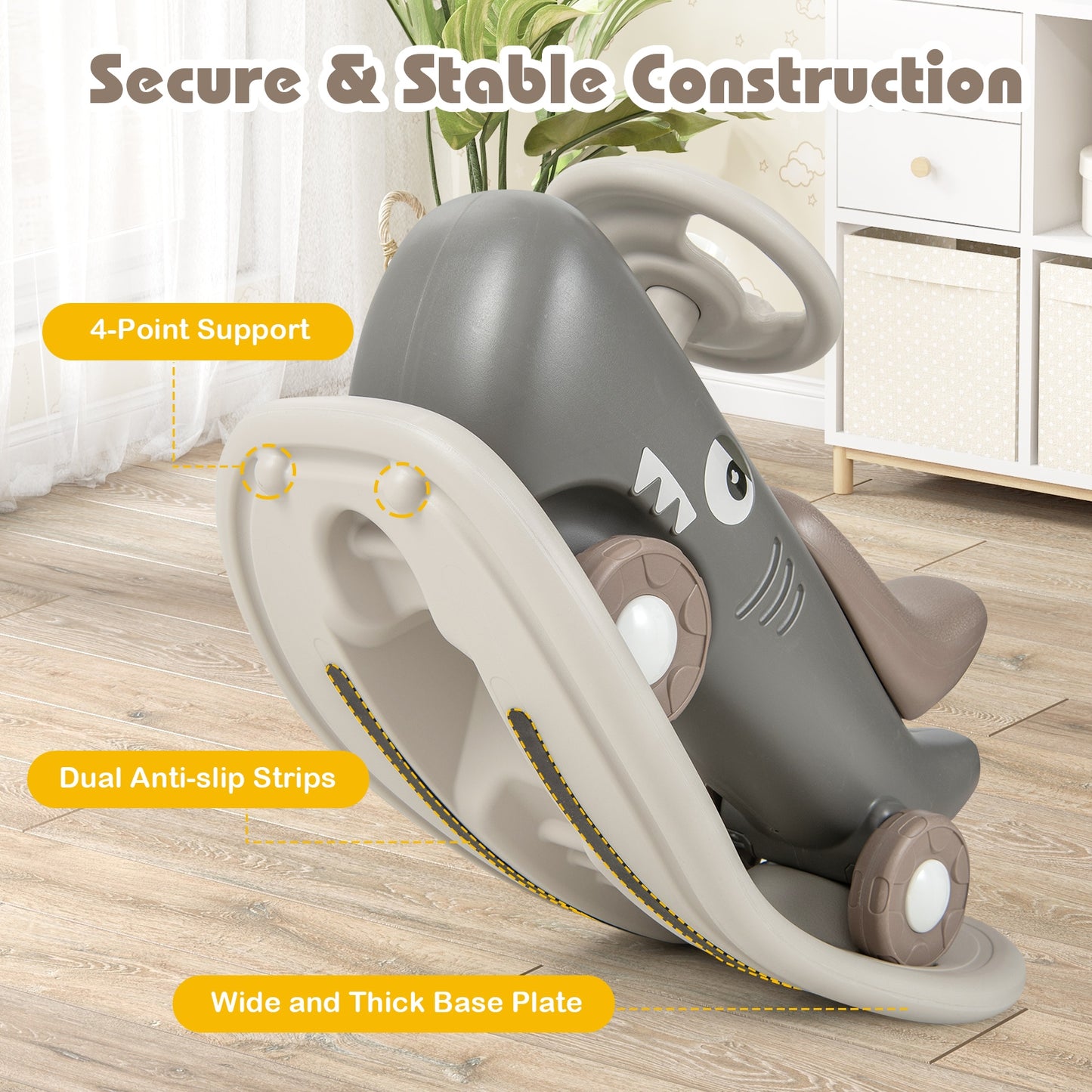Convertible Rocking Horse and Sliding Car with Detachable Balance Board-Dark Gray