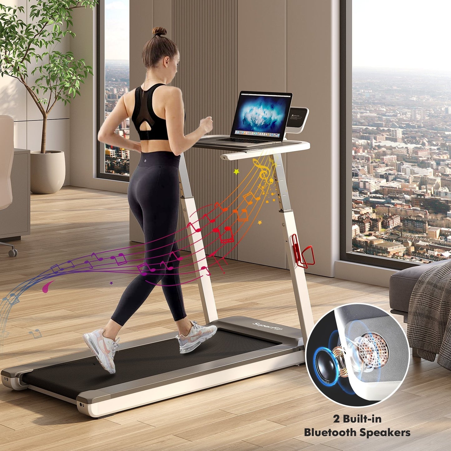 3HP Folding Treadmill with Adjustable Height and APP Control-Black