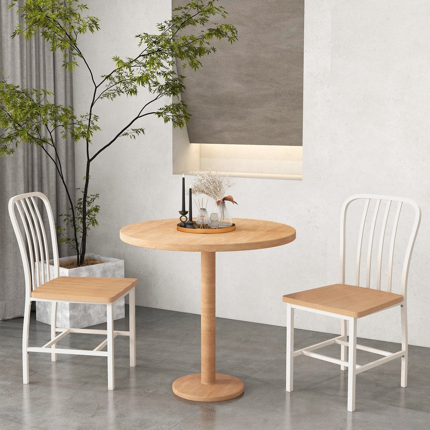 Armless Spindle Back Dining Chair Set of 2 with Ergonomic Seat-Black