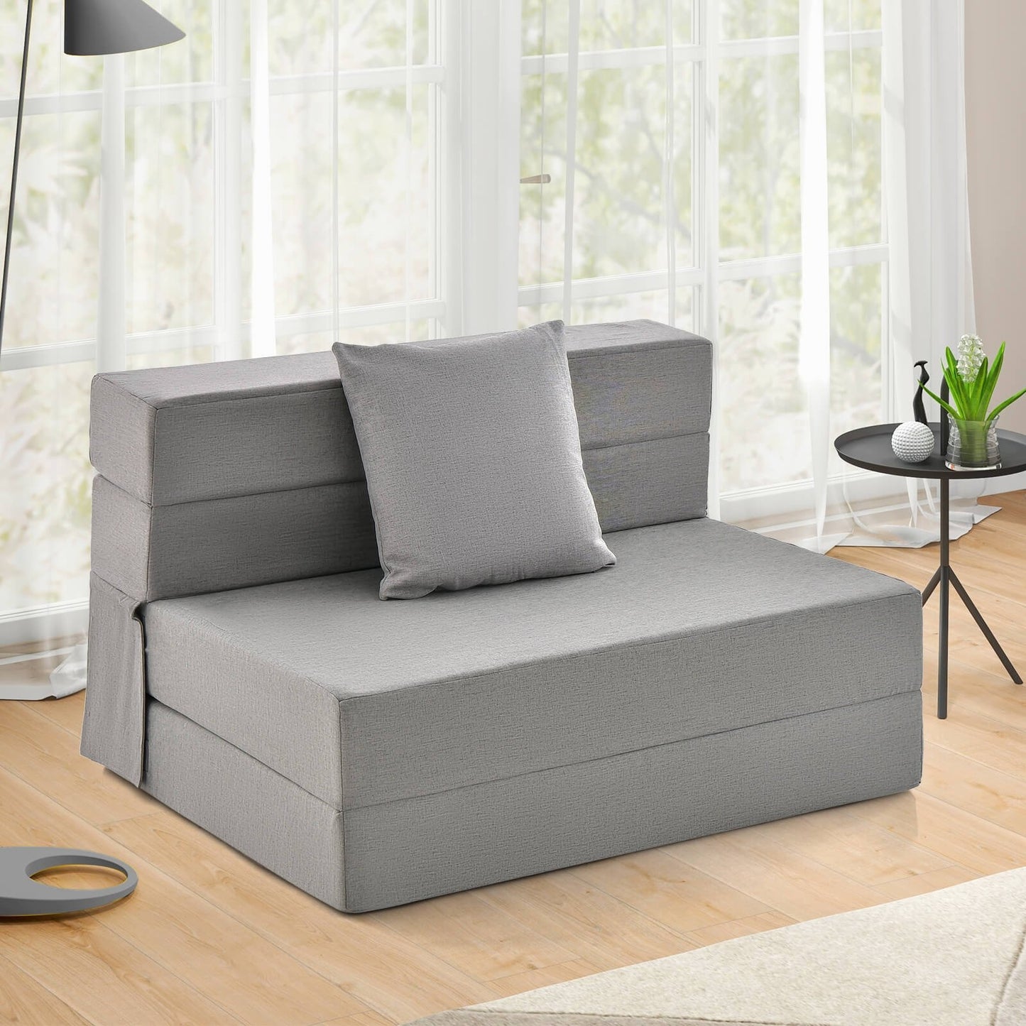 6 Inch Tri-fold Sofa Bed Folding Mattress with Pillow-Dark Gray