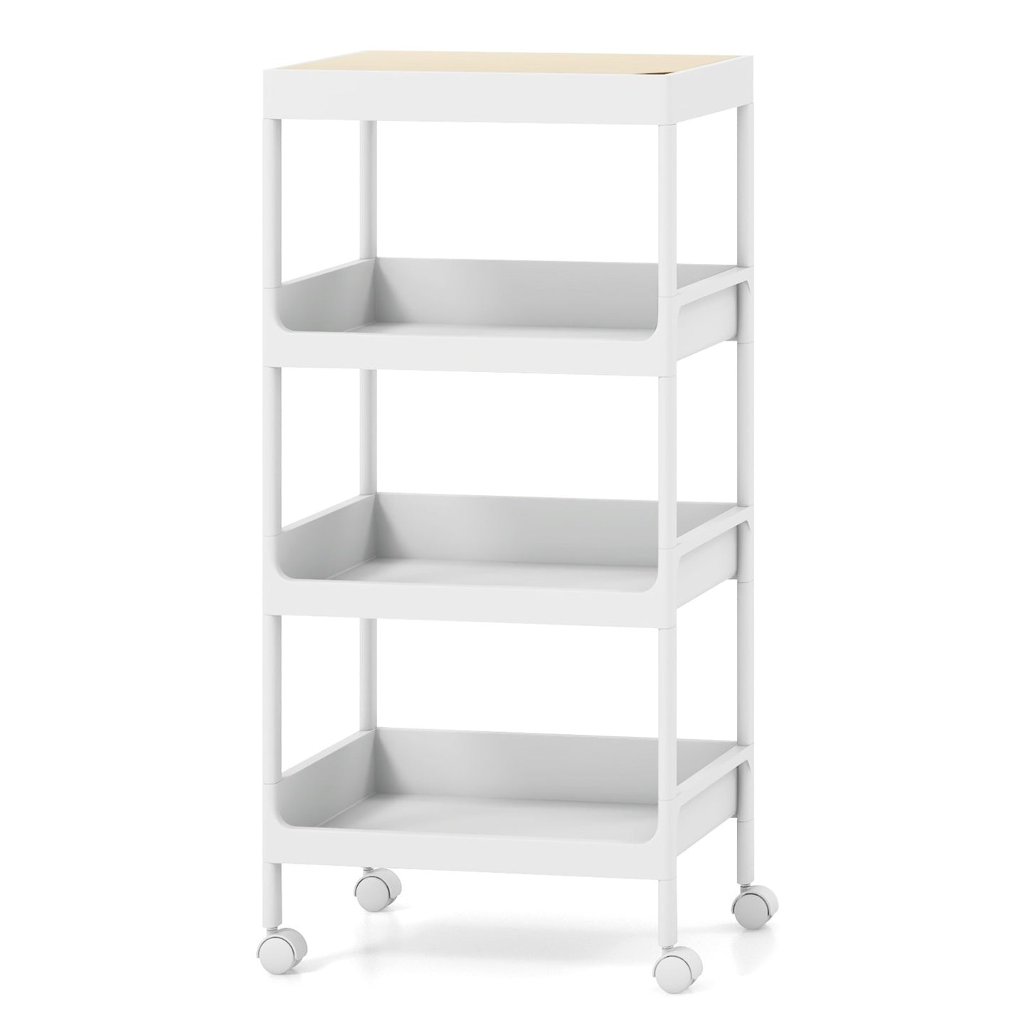 3/4 Tier Utility Rolling Cart with Detachable Tray Top and Locking Wheels-4-Tier