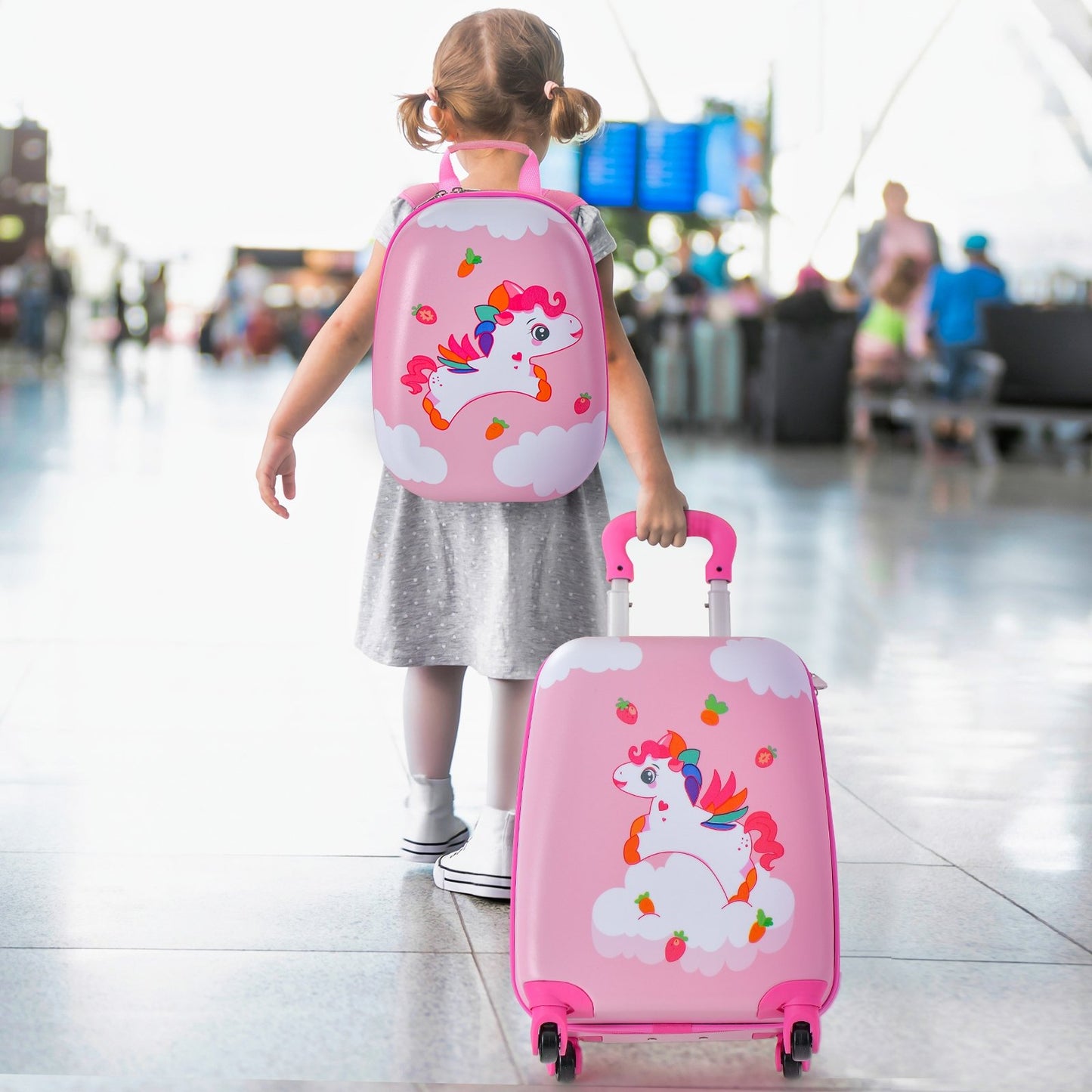 2 Pieces Kids Carry-on Luggage Set with 12 Inch Backpack-Blue