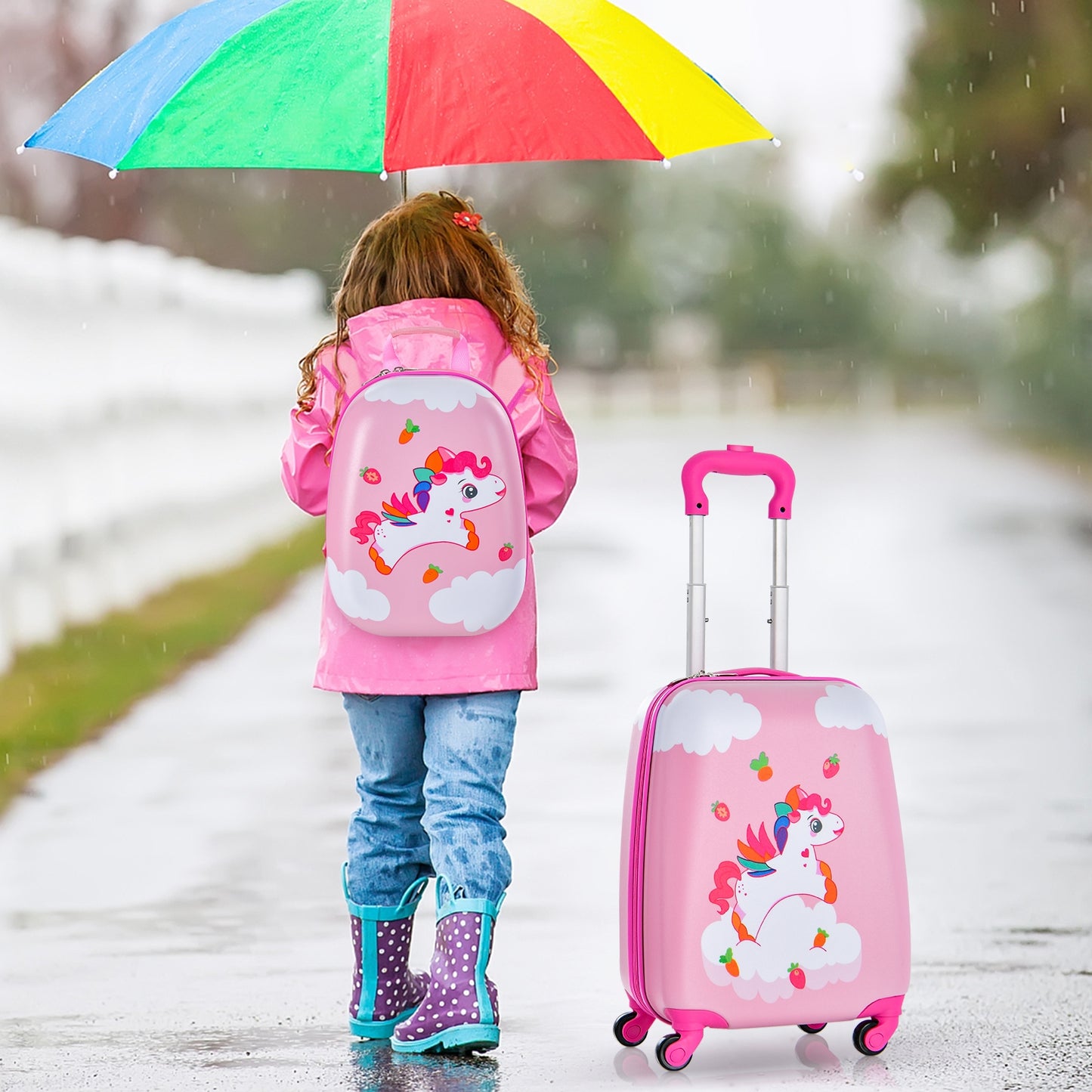 2 Pieces Kids Carry-on Luggage Set with 12 Inch Backpack-Blue