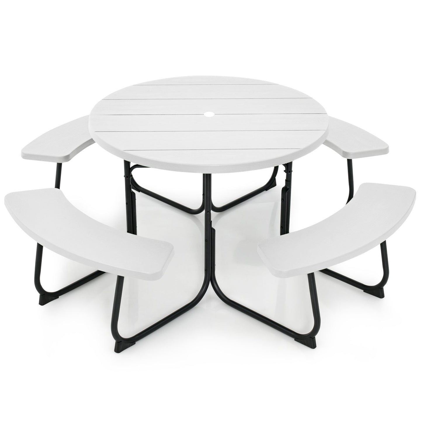 8-Person Outdoor Picnic Table and Bench Set with Umbrella Hole-Black