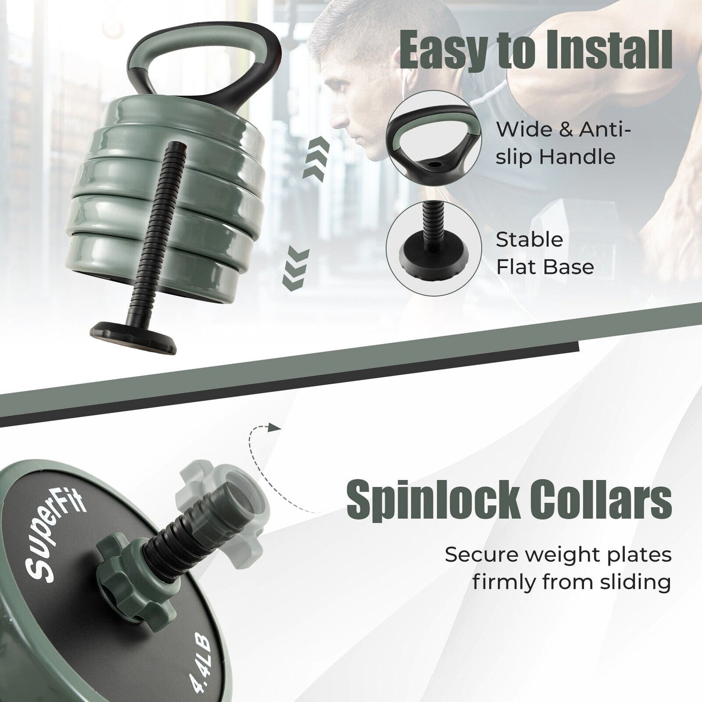 Adjustable Weight Dumbbell Set with Connector-Black & Gray